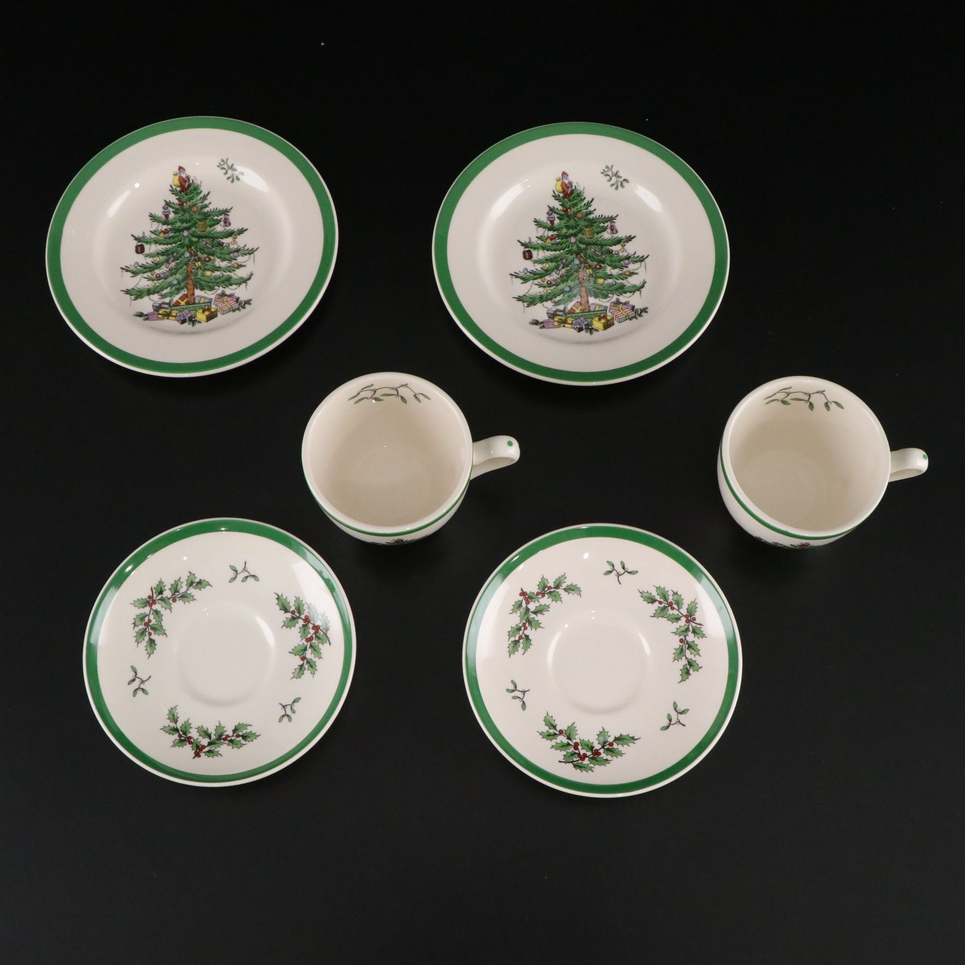 Spode "Christmas Tree" Cookie Plate & Mini Tea Set with Longaberger Cookie Molds