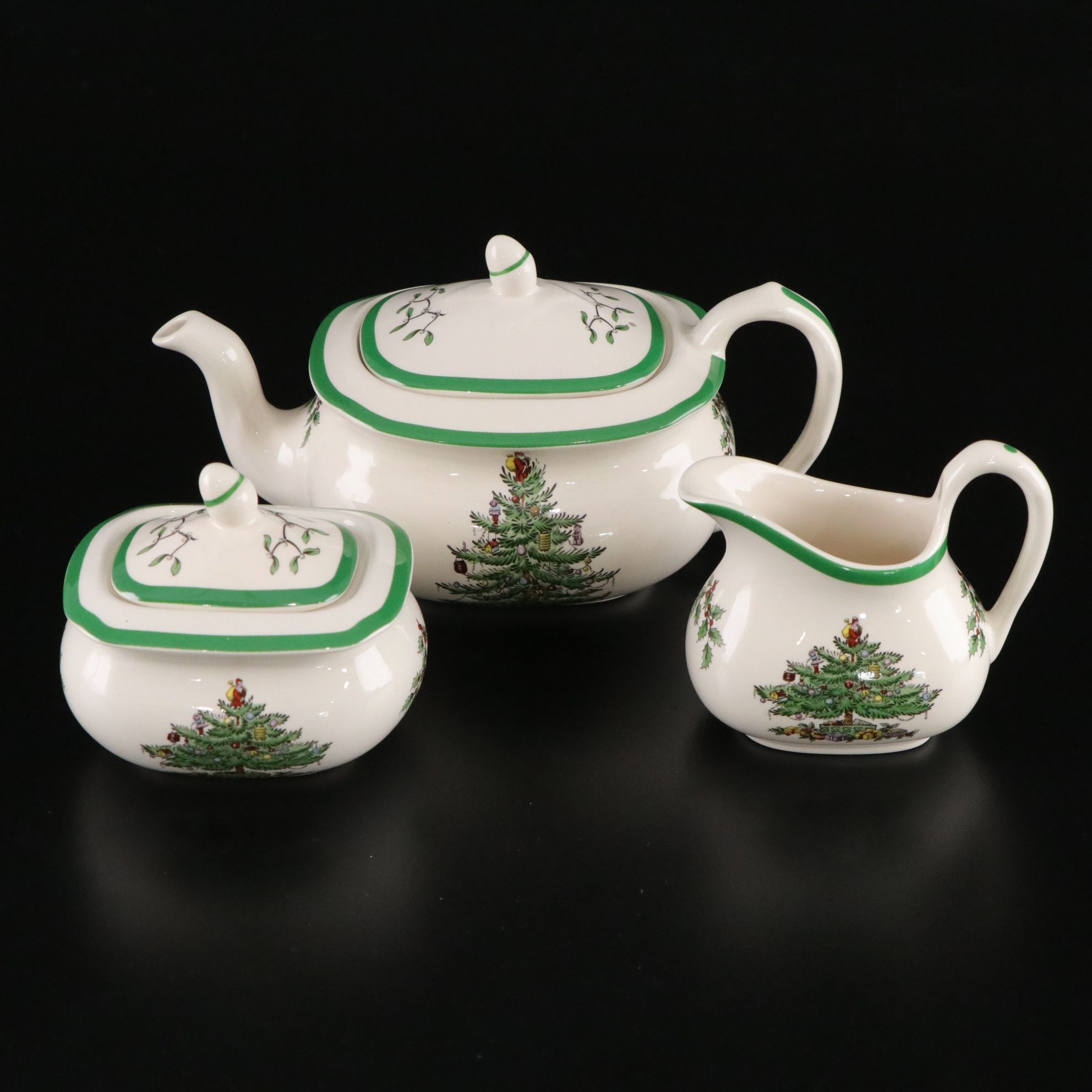 Spode "Christmas Tree" Cookie Plate & Mini Tea Set with Longaberger Cookie Molds
