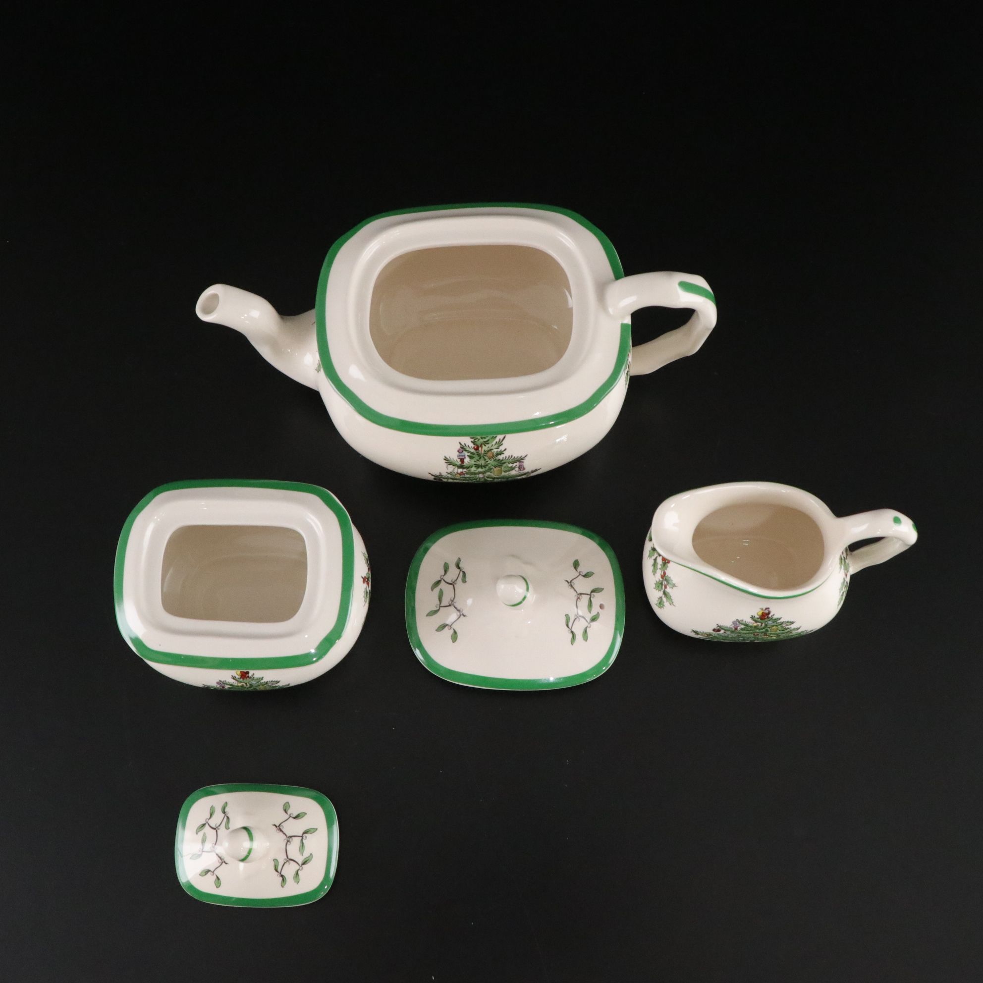 Spode "Christmas Tree" Cookie Plate & Mini Tea Set with Longaberger Cookie Molds