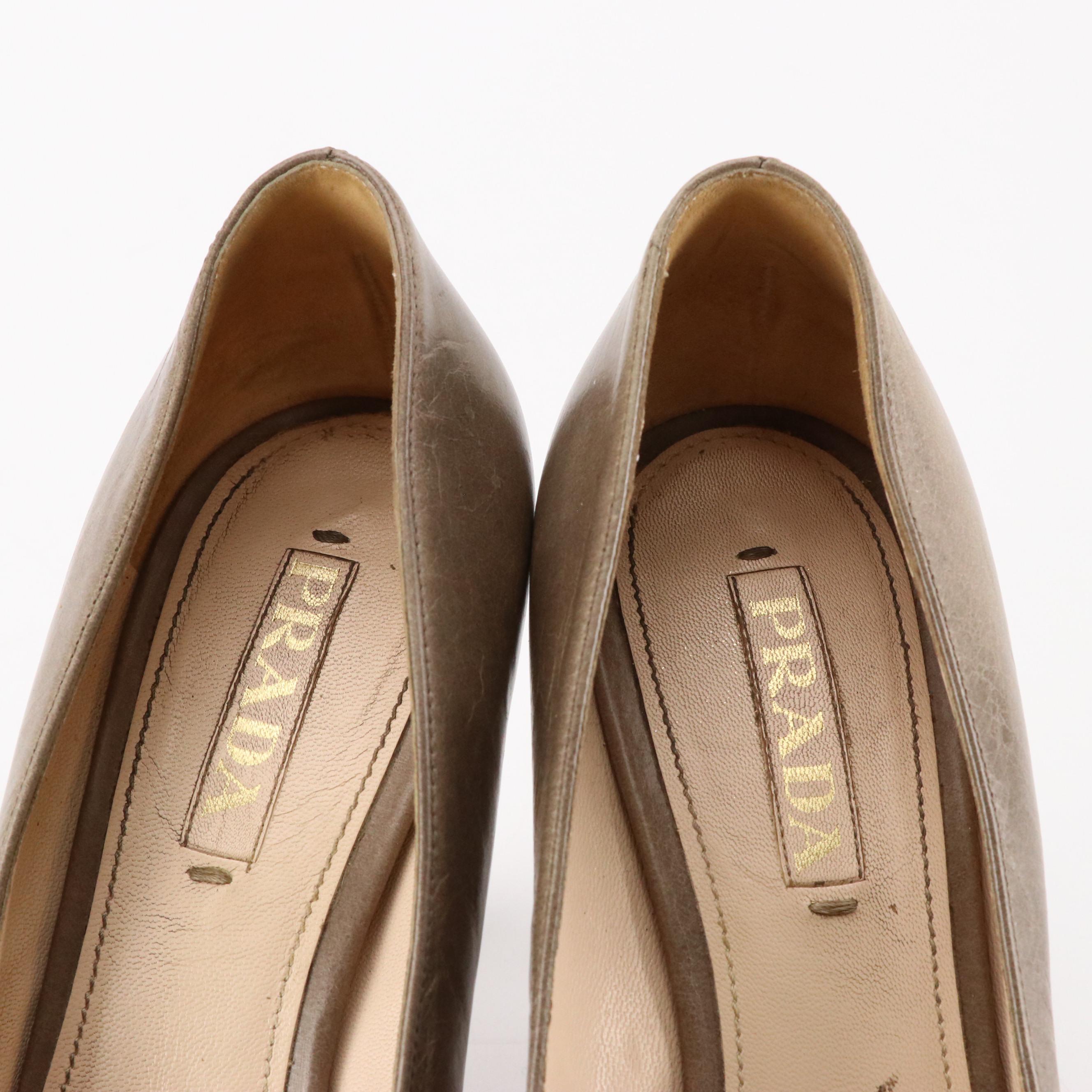 Prada Platform Pumps in Grey Leather