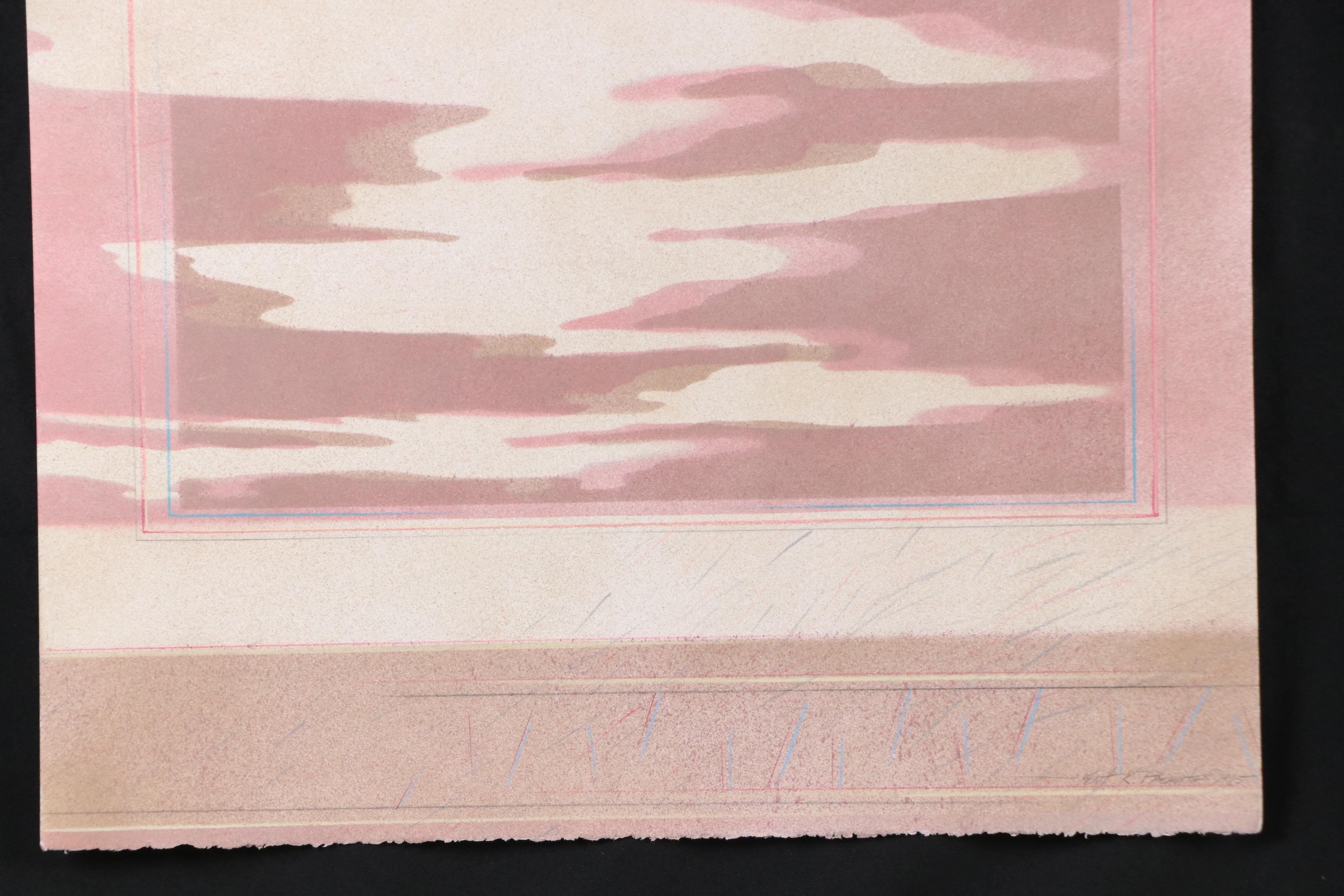 Kent K. Pachuta Abstract Geometric Mixed Media Painting in Pink, 1986