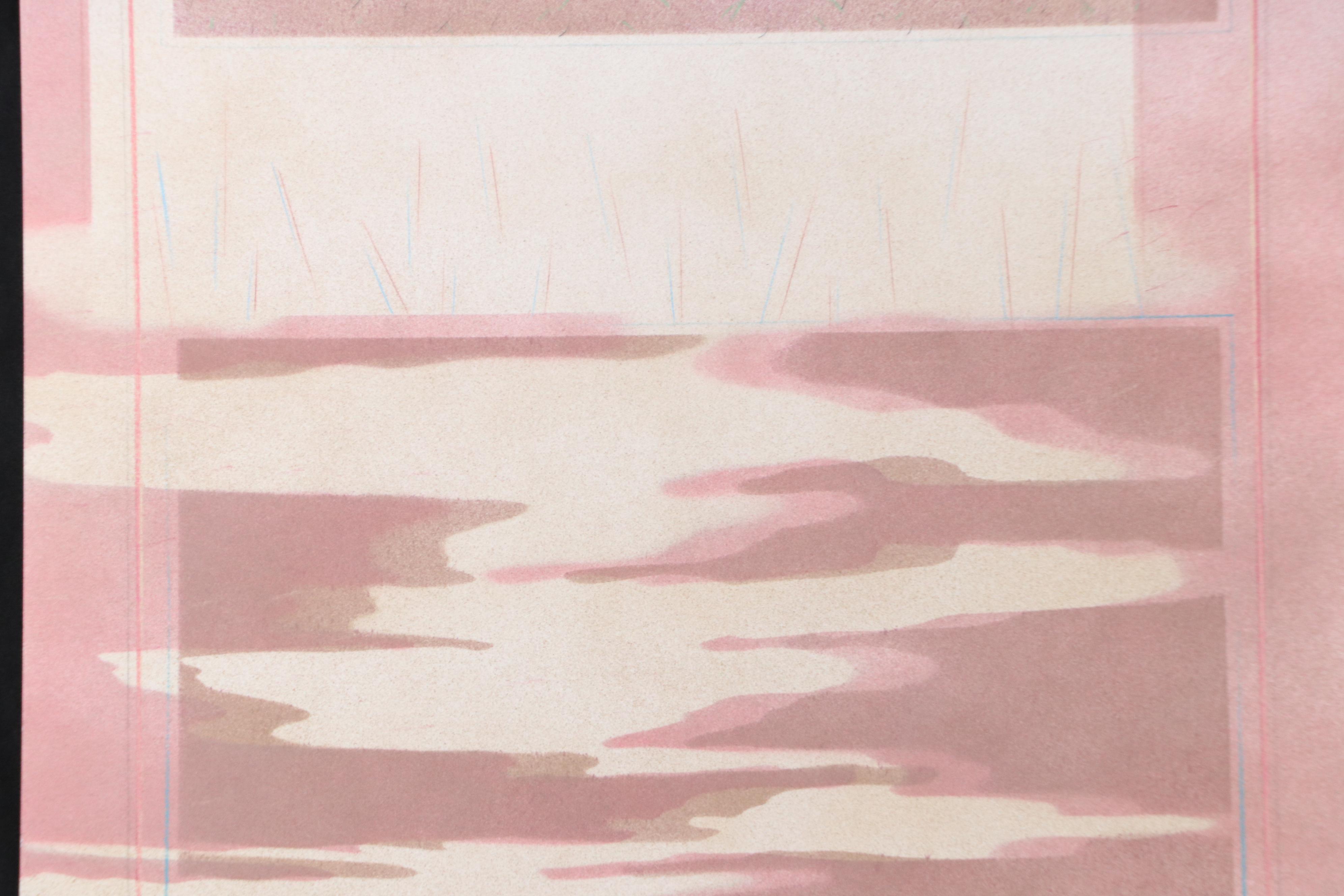 Kent K. Pachuta Abstract Geometric Mixed Media Painting in Pink, 1986