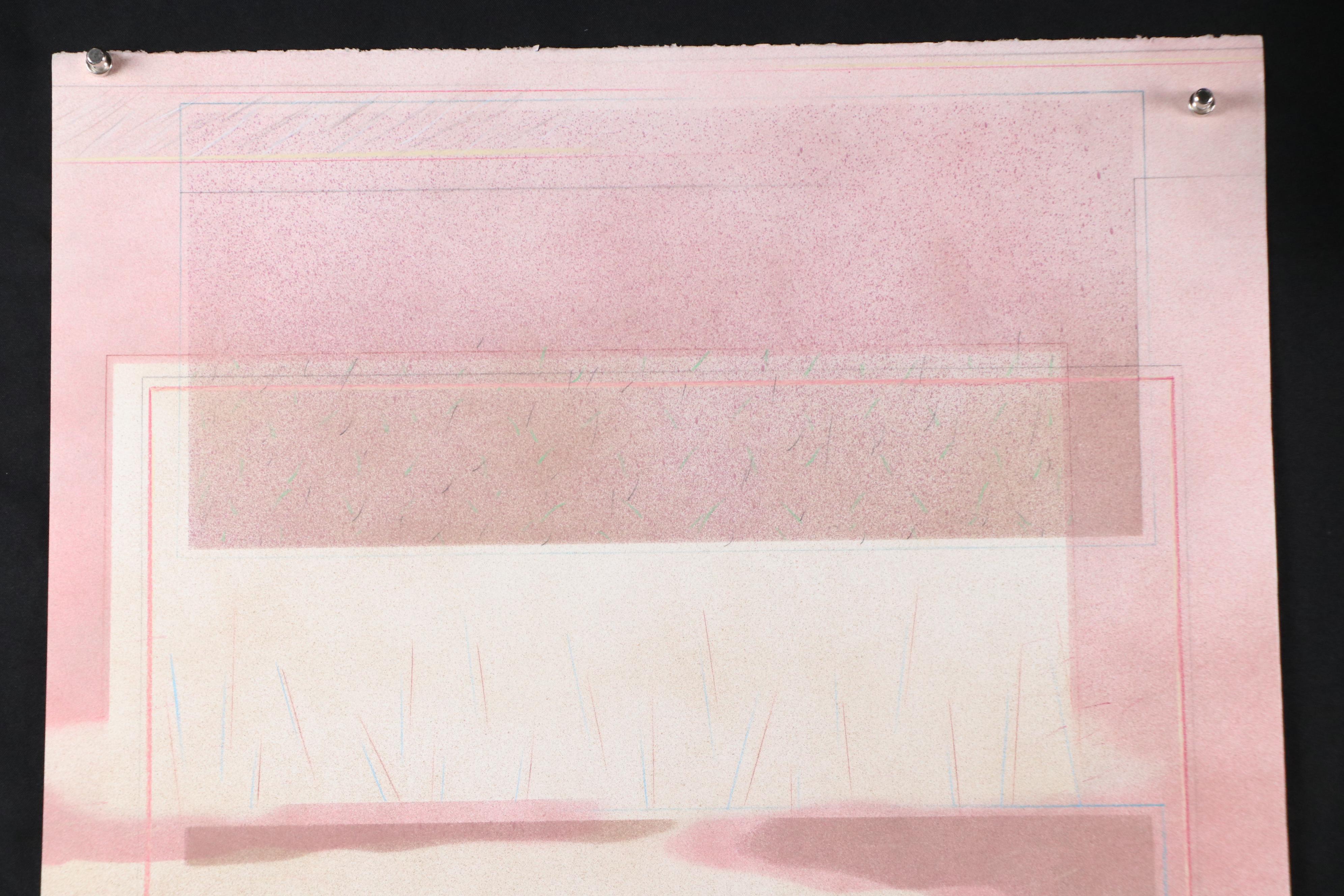 Kent K. Pachuta Abstract Geometric Mixed Media Painting in Pink, 1986