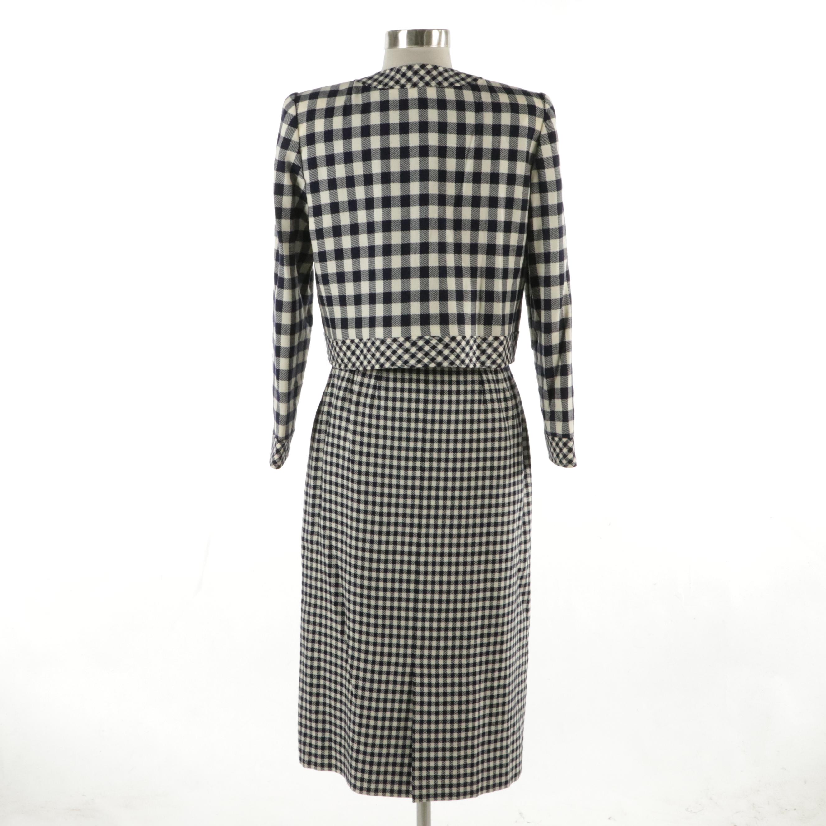 Nina Ricci Boutique Plaid Wool Single-Breasted Blazer Jacket and Pencil Skirt