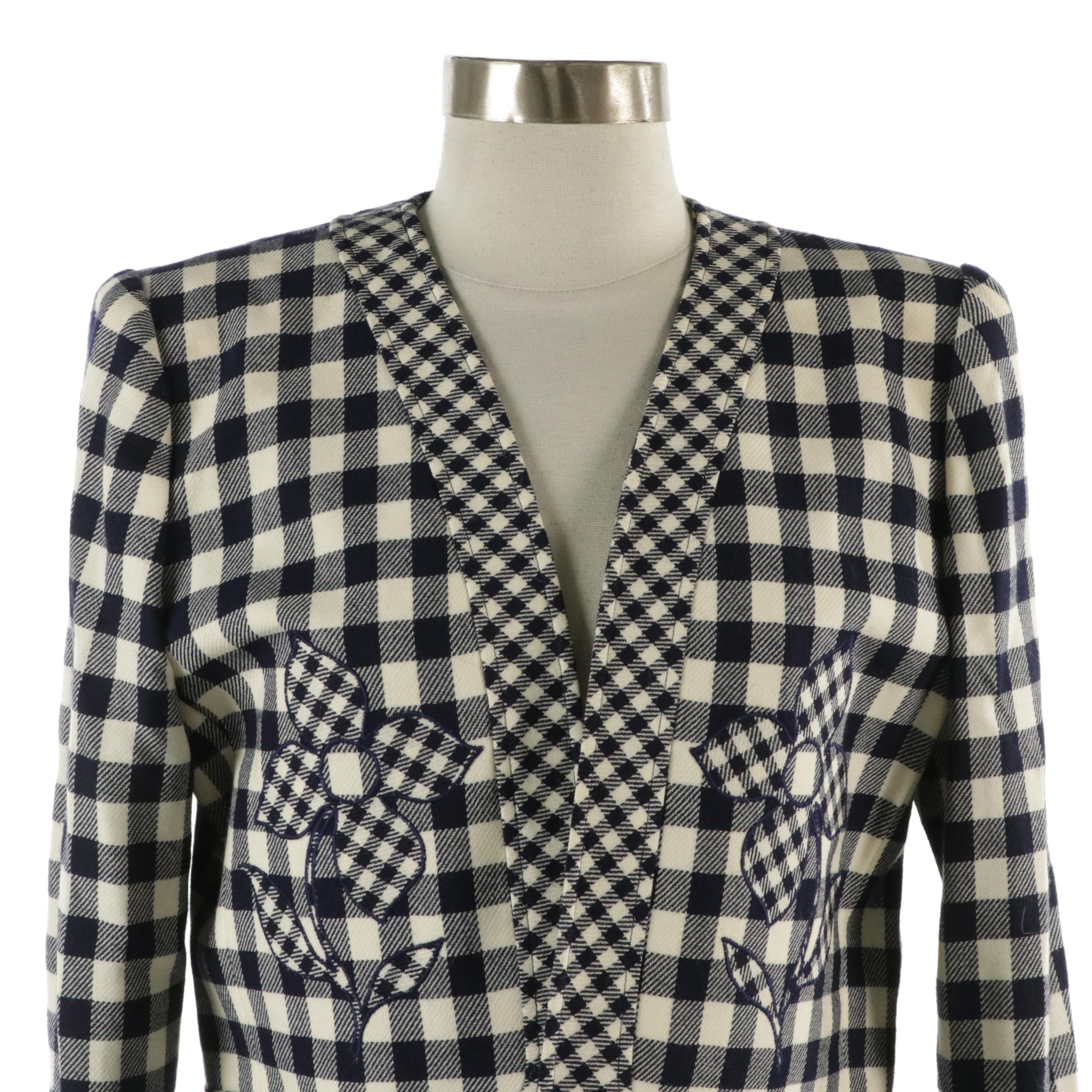 Nina Ricci Boutique Plaid Wool Single-Breasted Blazer Jacket and Pencil Skirt