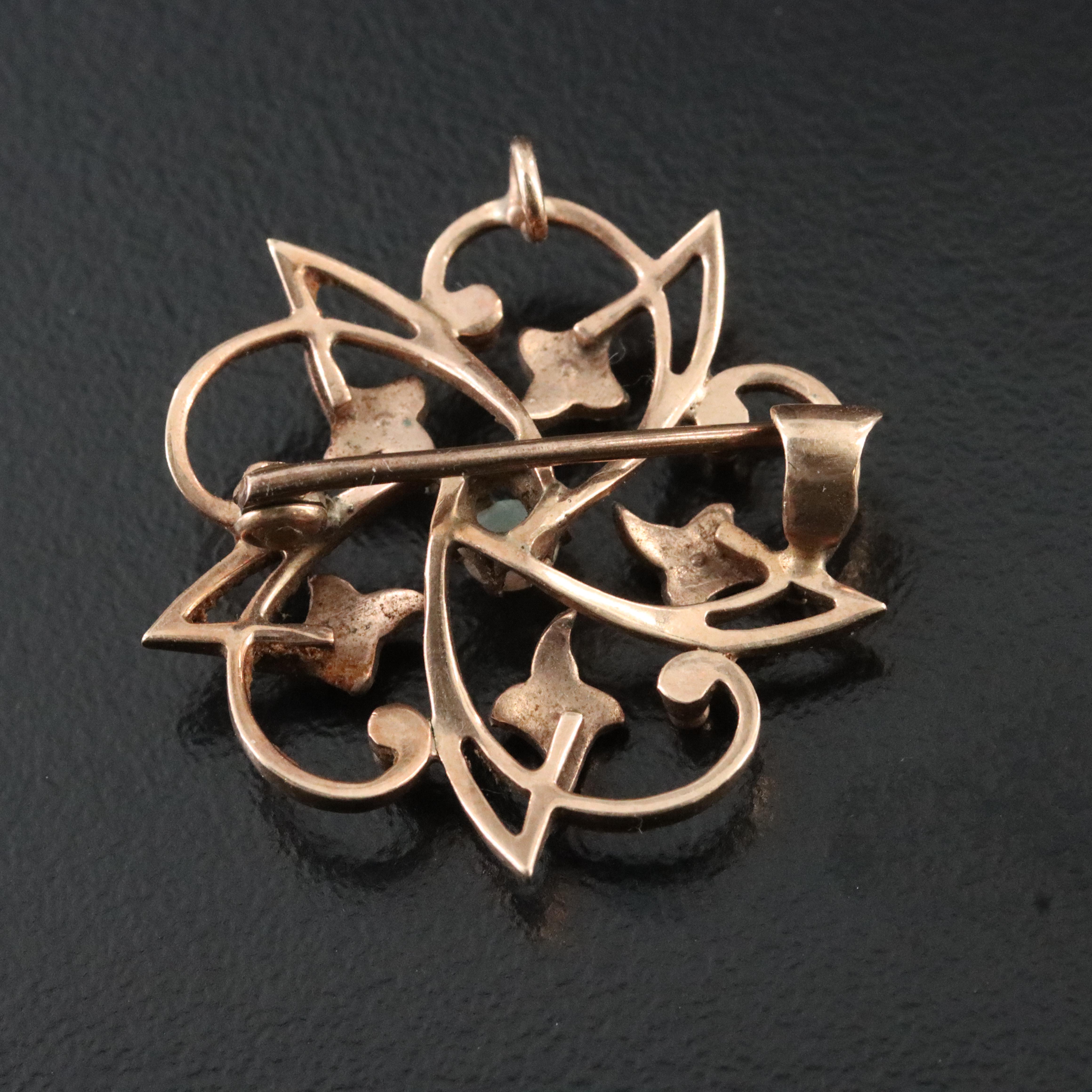 Antique 10K Opal and Seed Pearl Watch Chain Pin