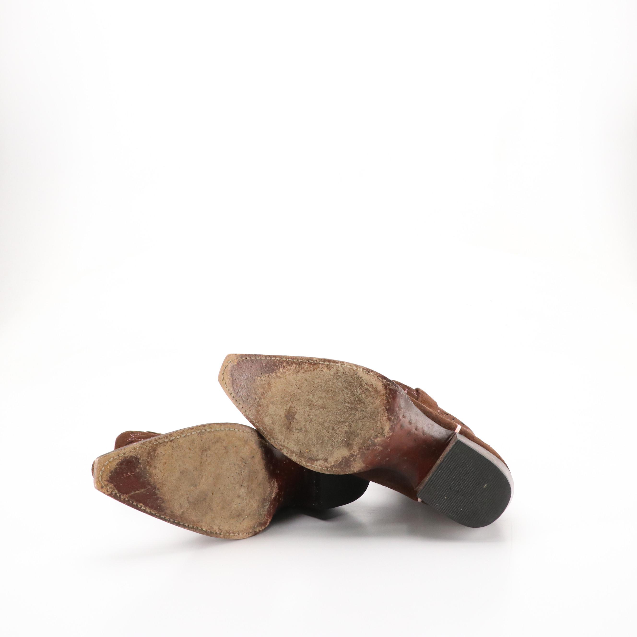 Frye 77150 Western Boots in Brown Suede with Pink Leather Inlays