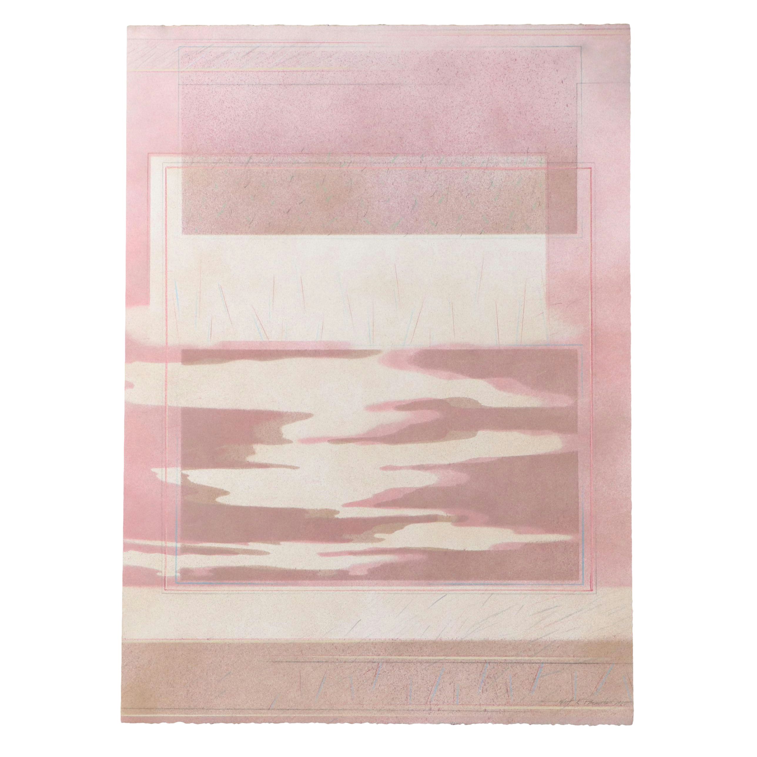 Kent K. Pachuta Abstract Geometric Mixed Media Painting in Pink, 1986
