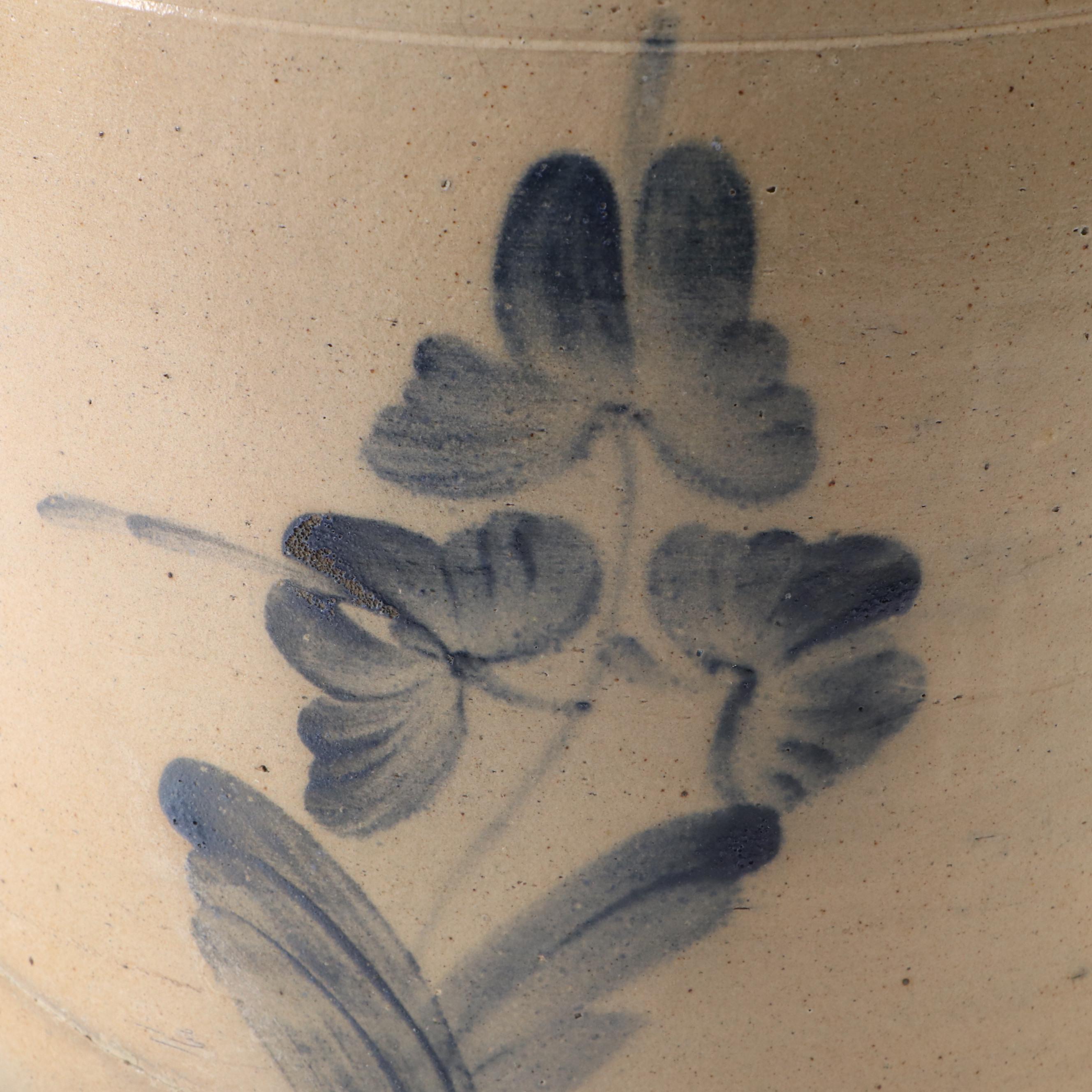 W. E. Welding Canadian Salt Glazed Stoneware Crock with Freehand Cobalt Design