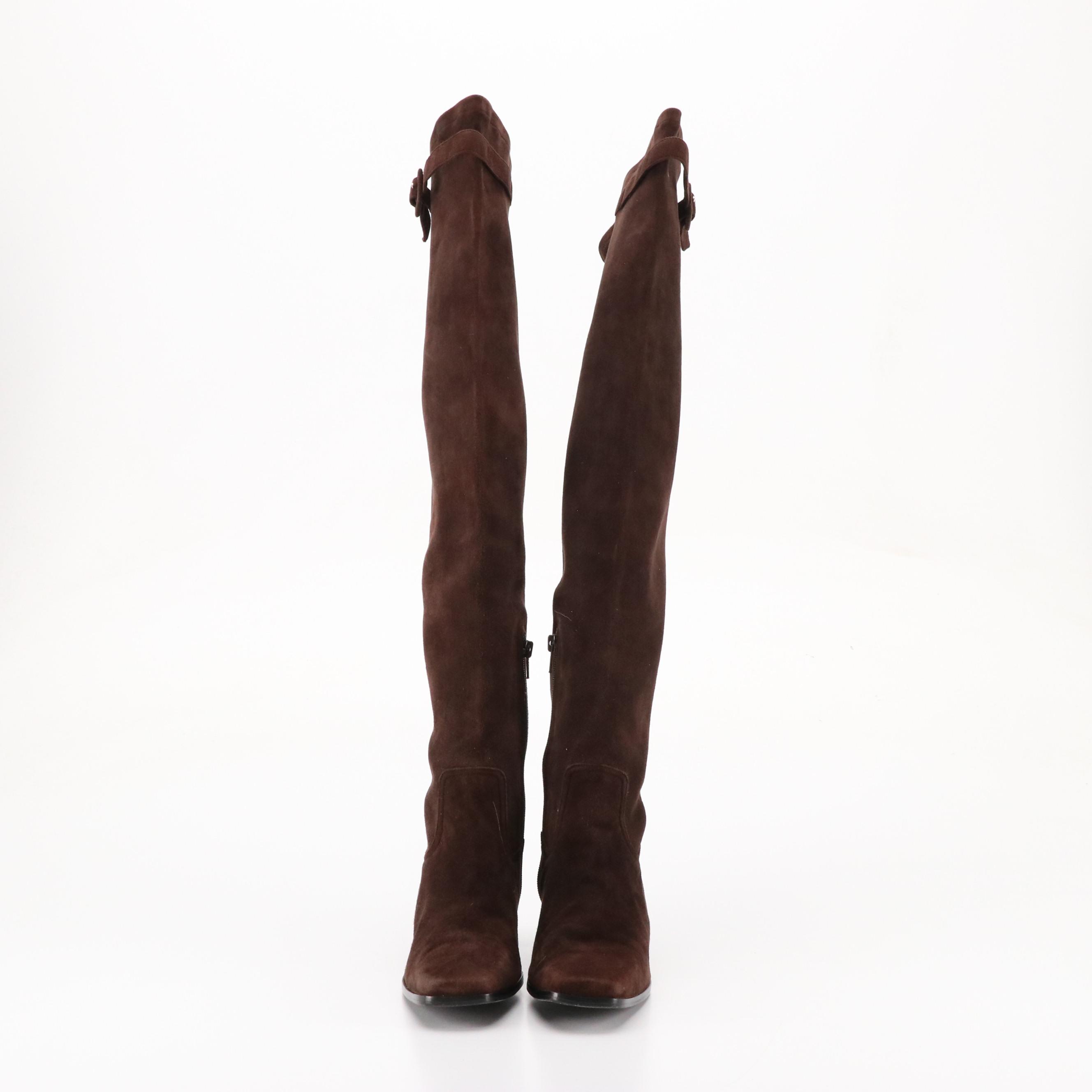 Warren Edwards Over-the-Knee Boots in Brown Stretch Suede