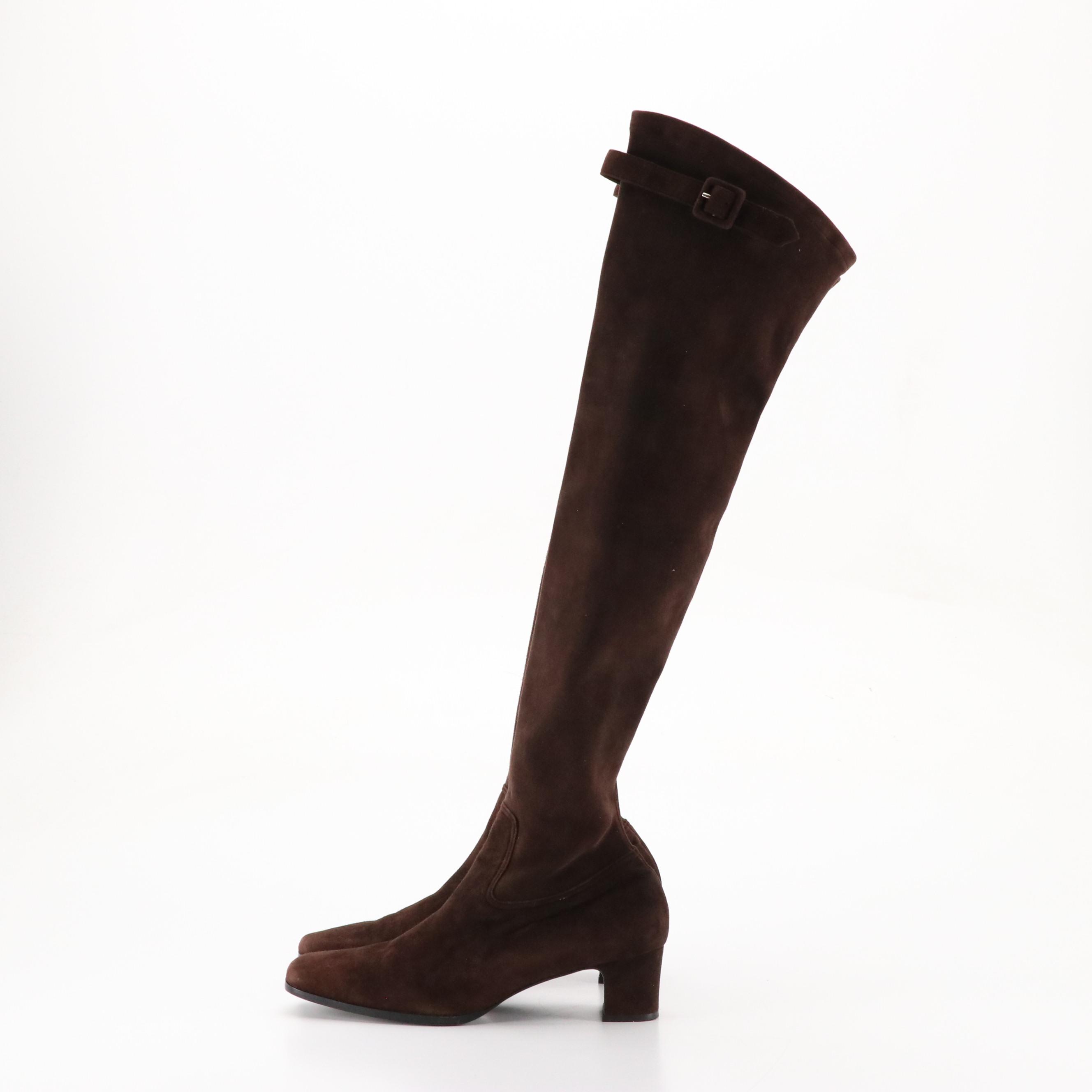 Warren Edwards Over-the-Knee Boots in Brown Stretch Suede