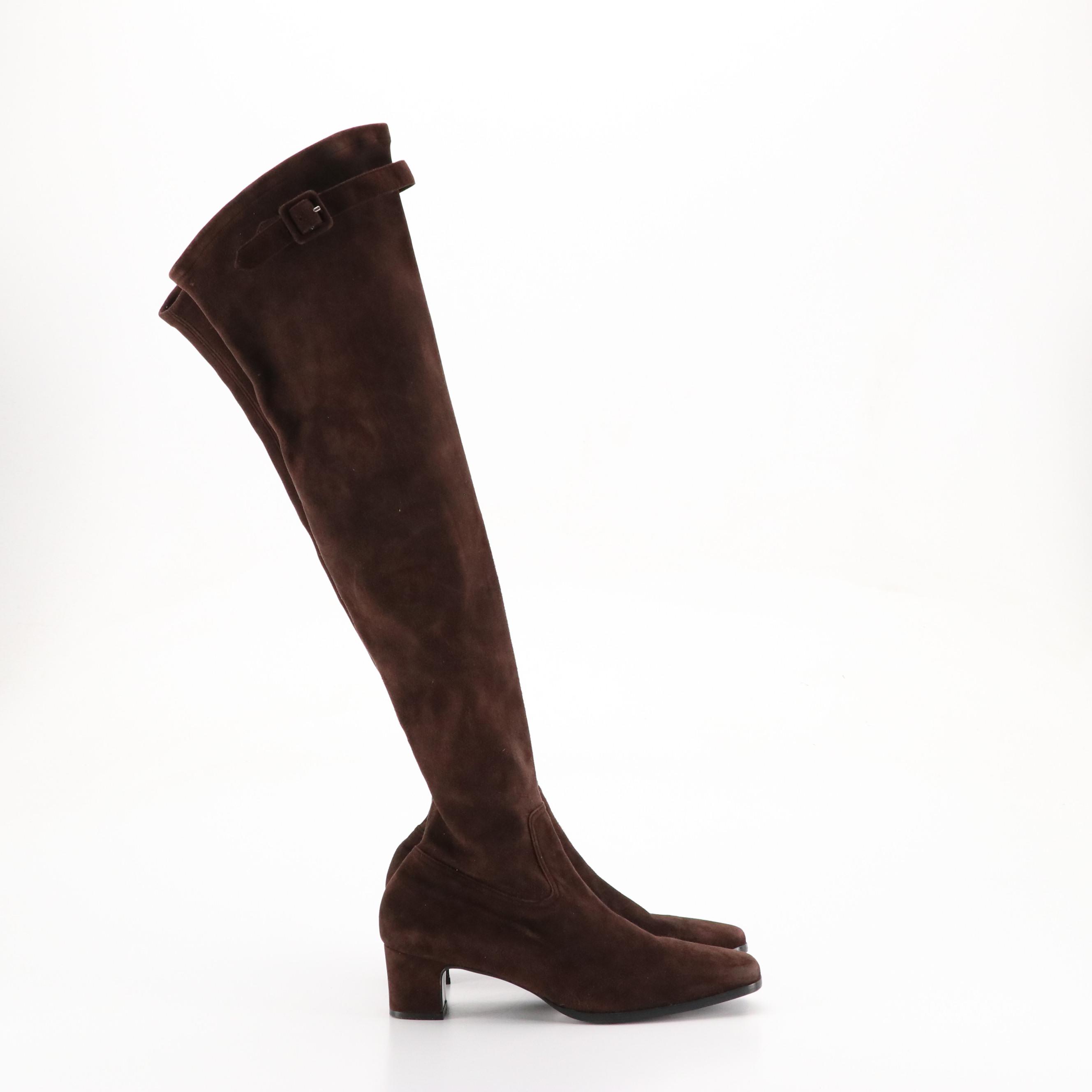 Warren Edwards Over-the-Knee Boots in Brown Stretch Suede
