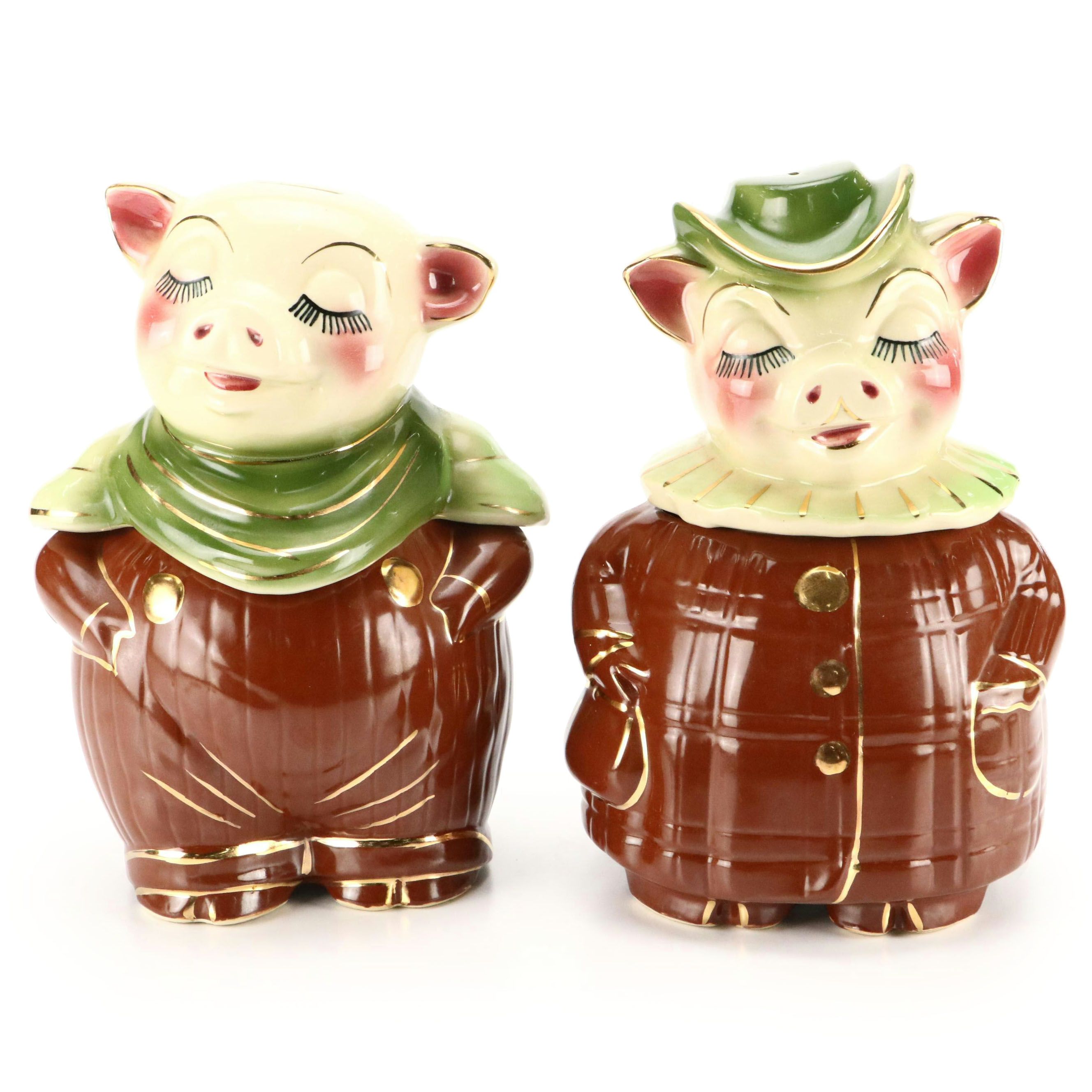 Shawnee Pottery "Winnie Pig" Gilt Ceramic Cookie Jars and Coin Banks
