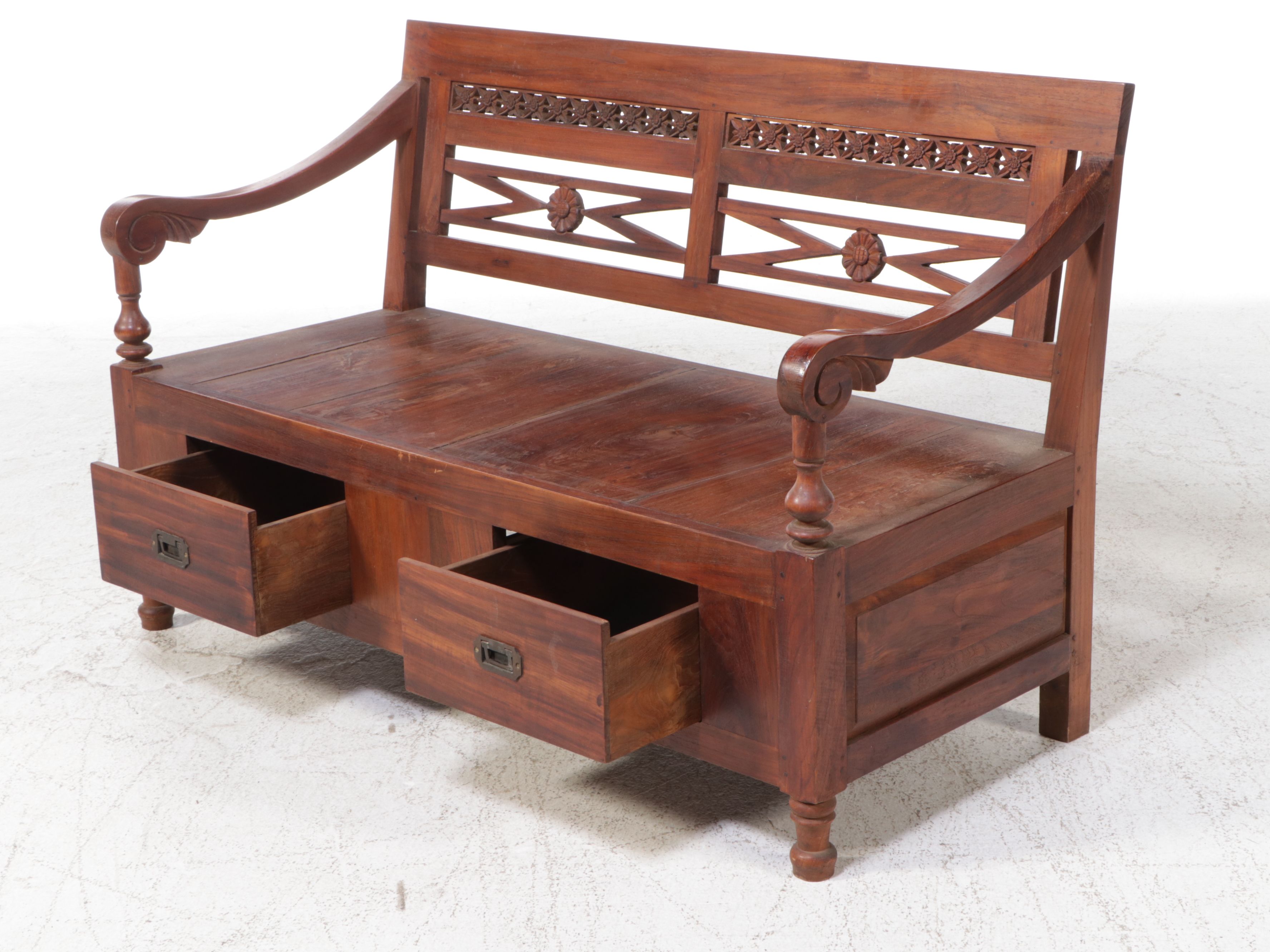 Carved Hardwood Storage Bench