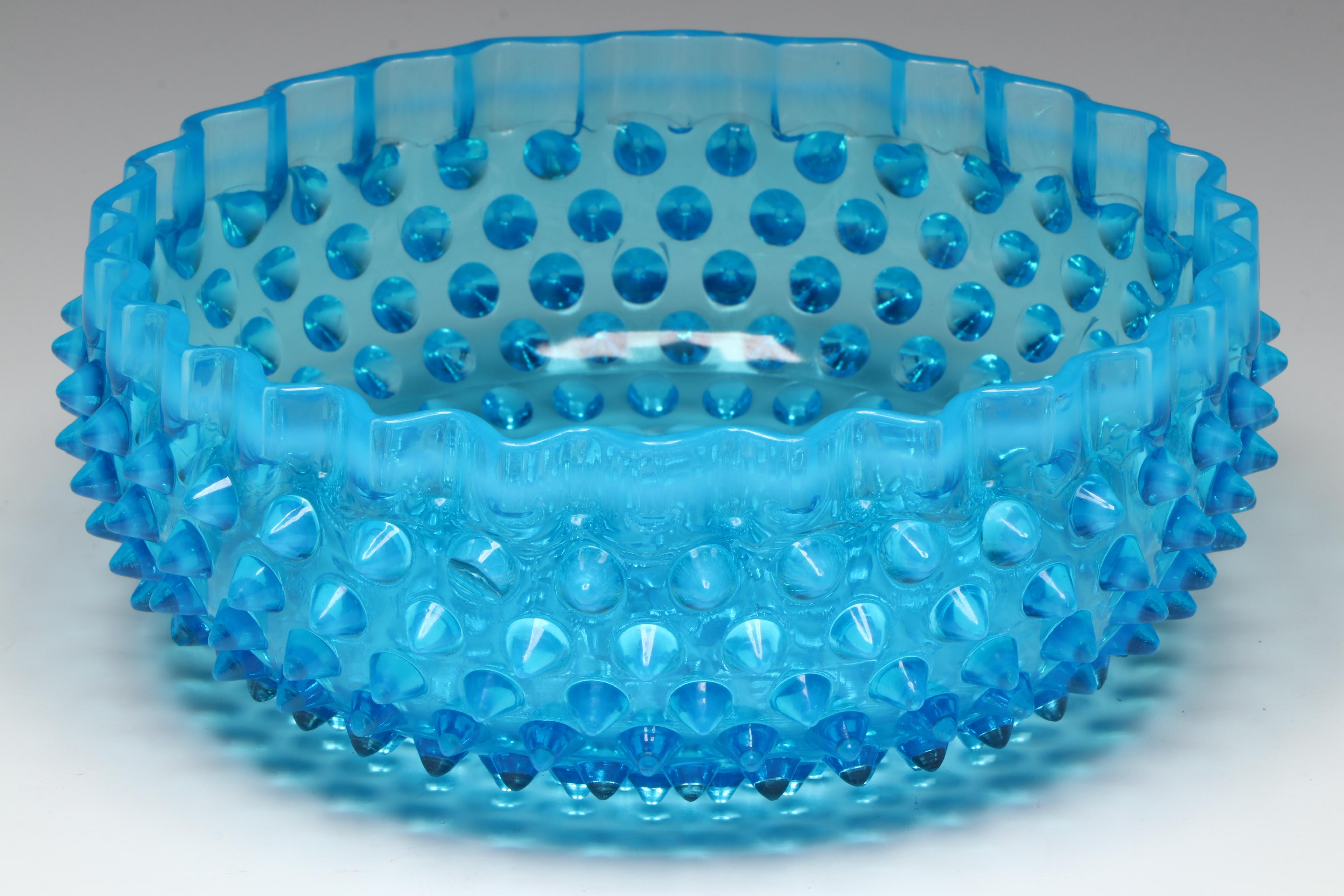 Fenton Hobnail Colonial Blue Glass Serving Bowl Set, Mid-20th Century