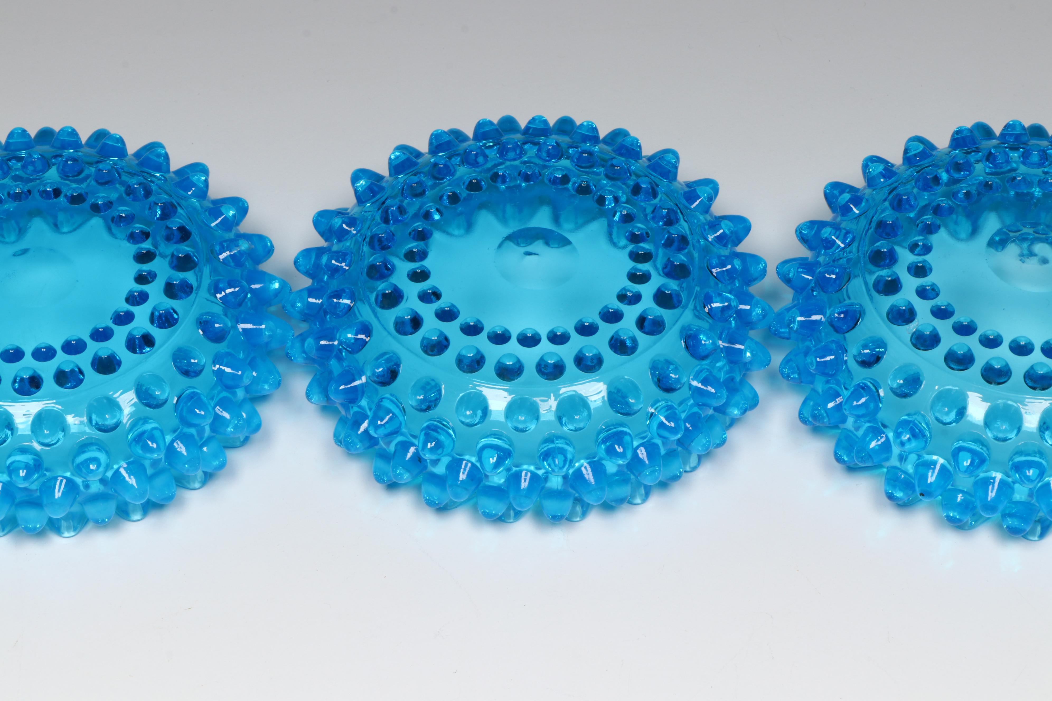 Fenton Hobnail Colonial Blue Glass Serving Bowl Set, Mid-20th Century
