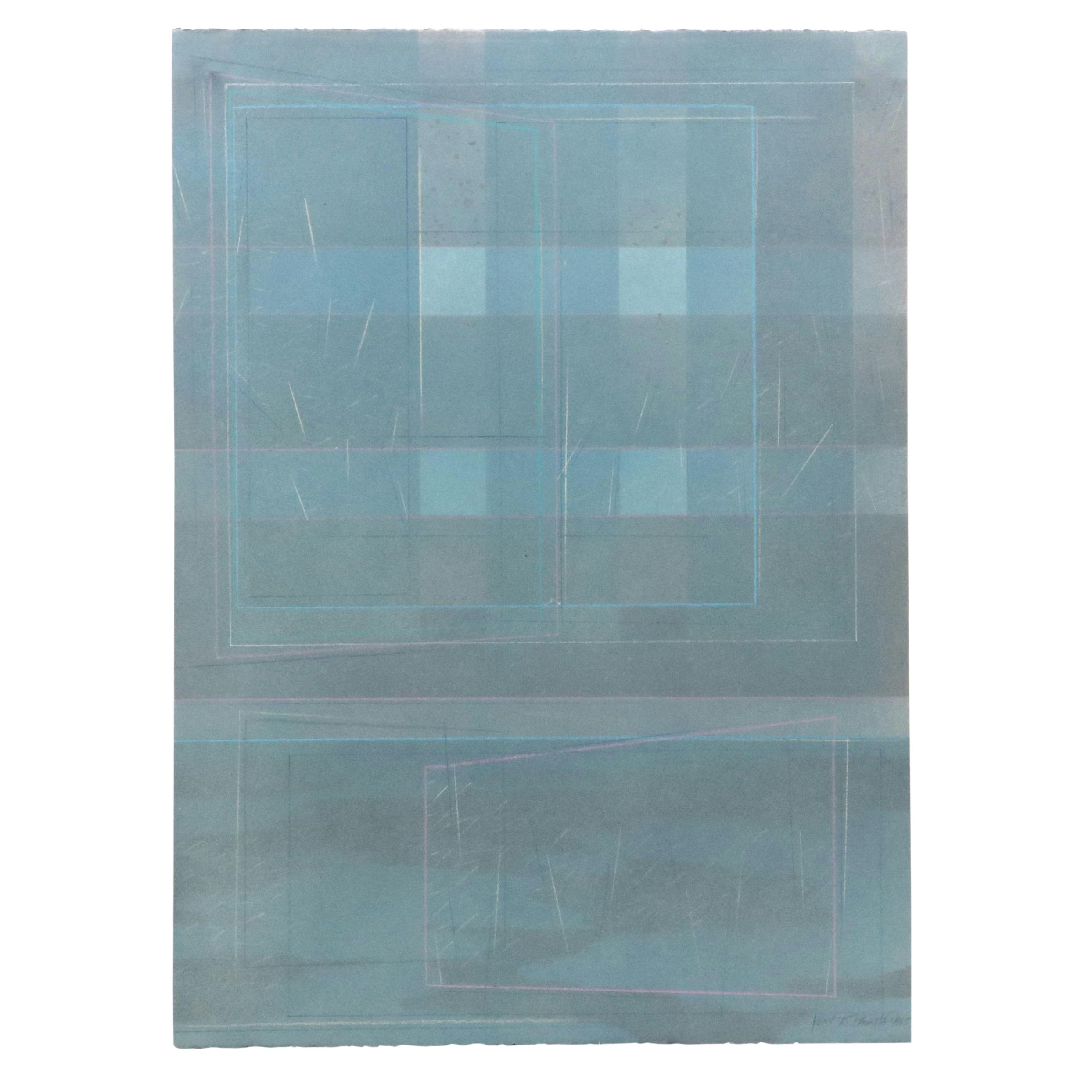 Kent K. Pachuta Abstract Geometric Mixed Media Painting in Blue, 1985