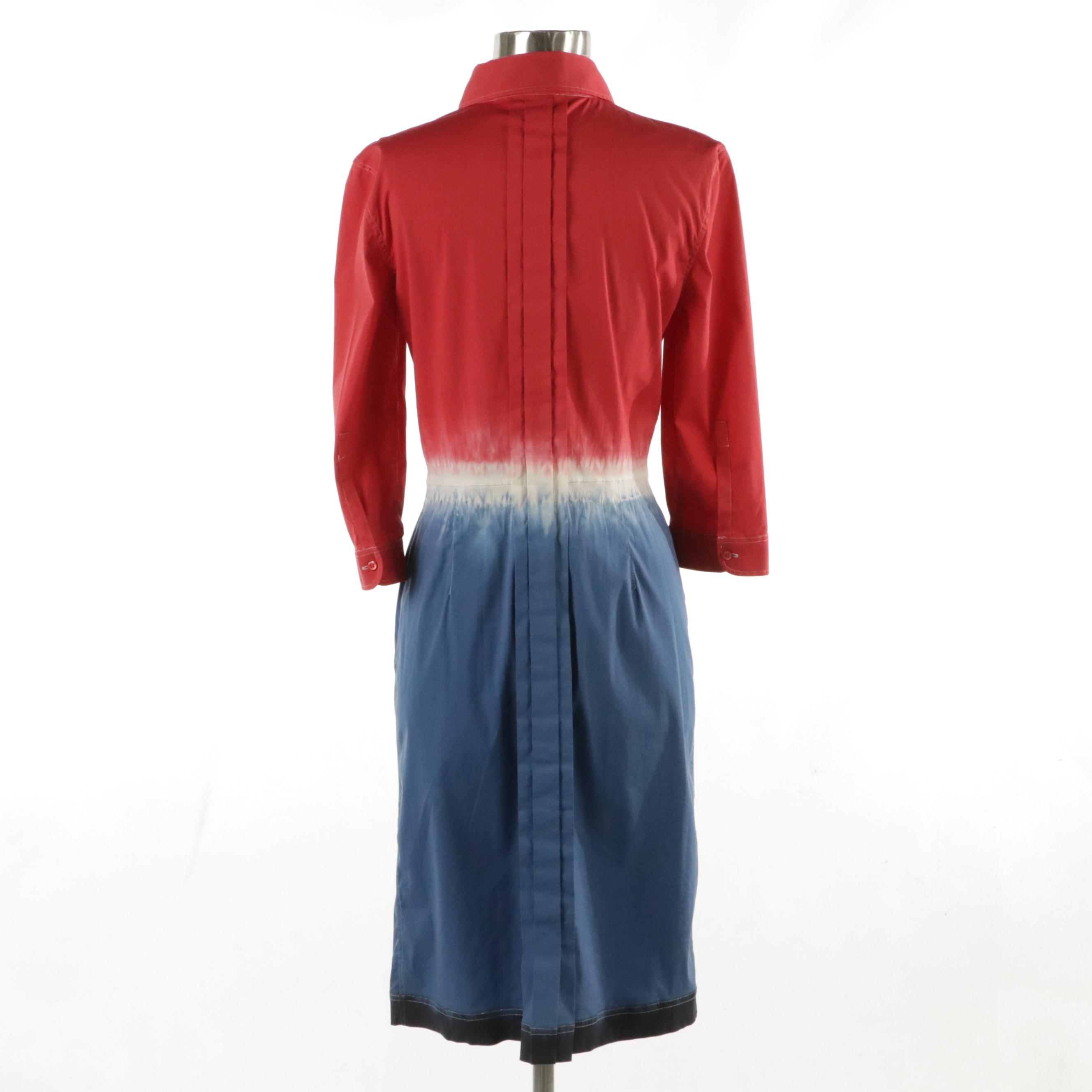 Prada Midi Shirt Dress in Red, White and Blue Tie Dye