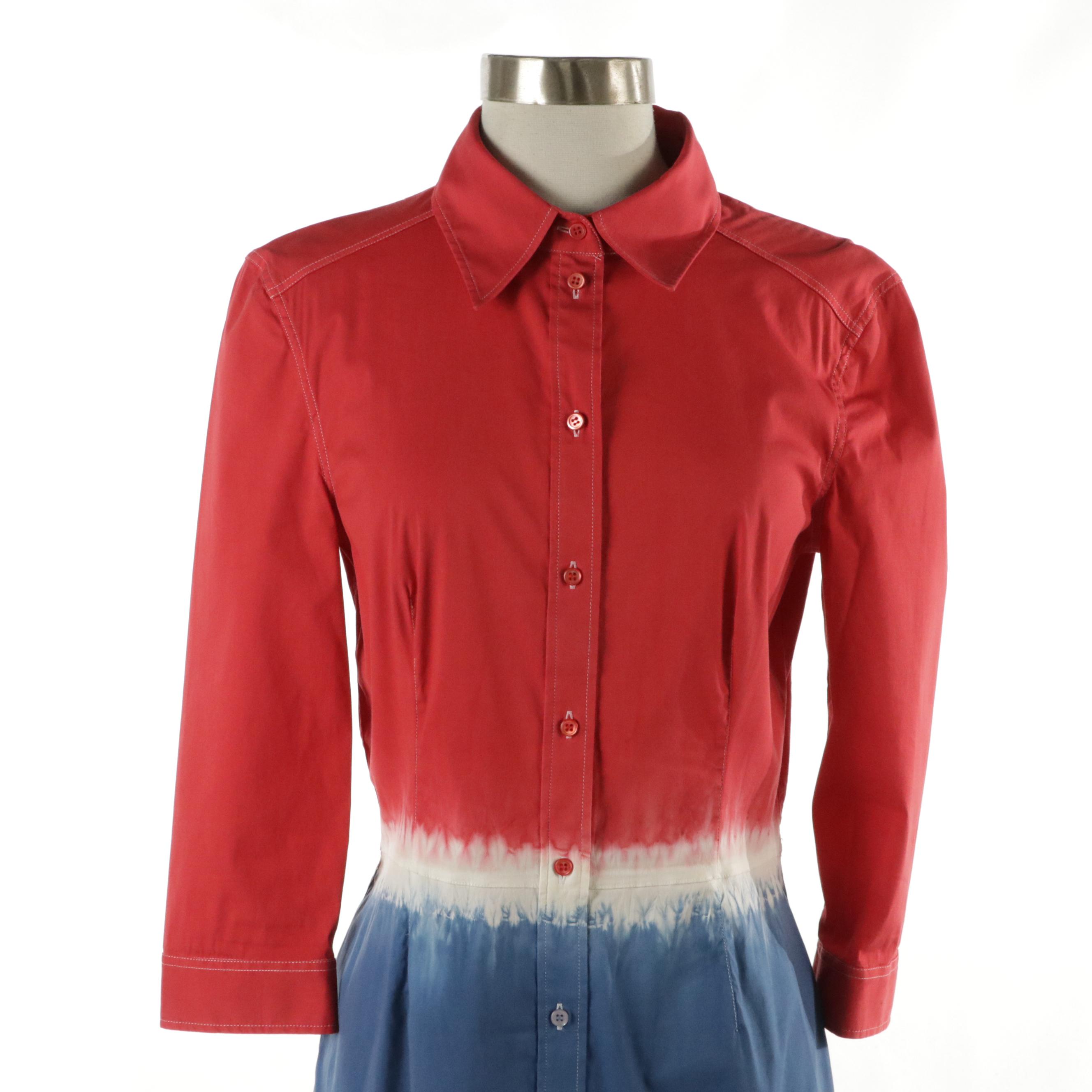 Prada Midi Shirt Dress in Red, White and Blue Tie Dye