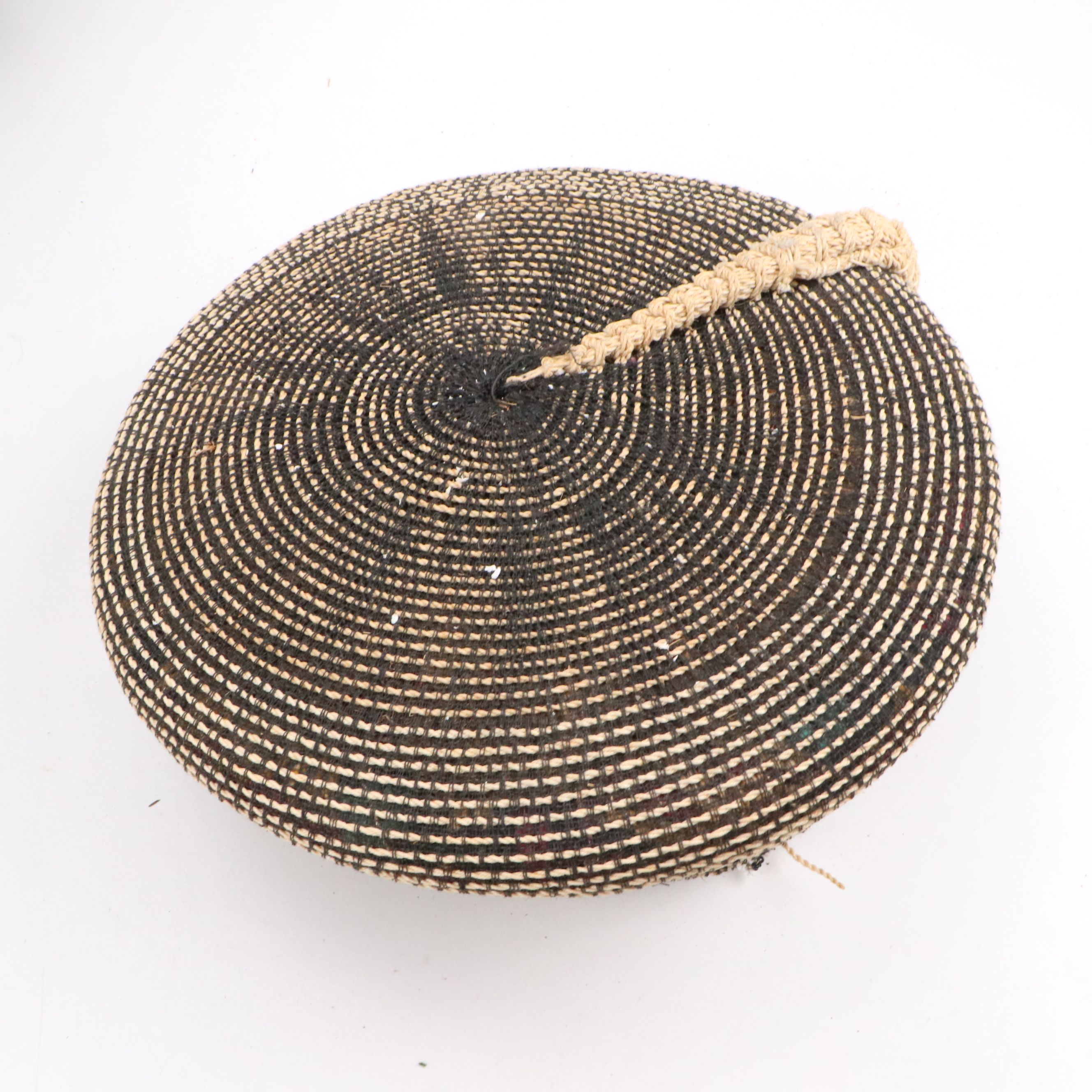 South African Beaded & Woven Isicholo Status Hat, and Woven Twig Basket