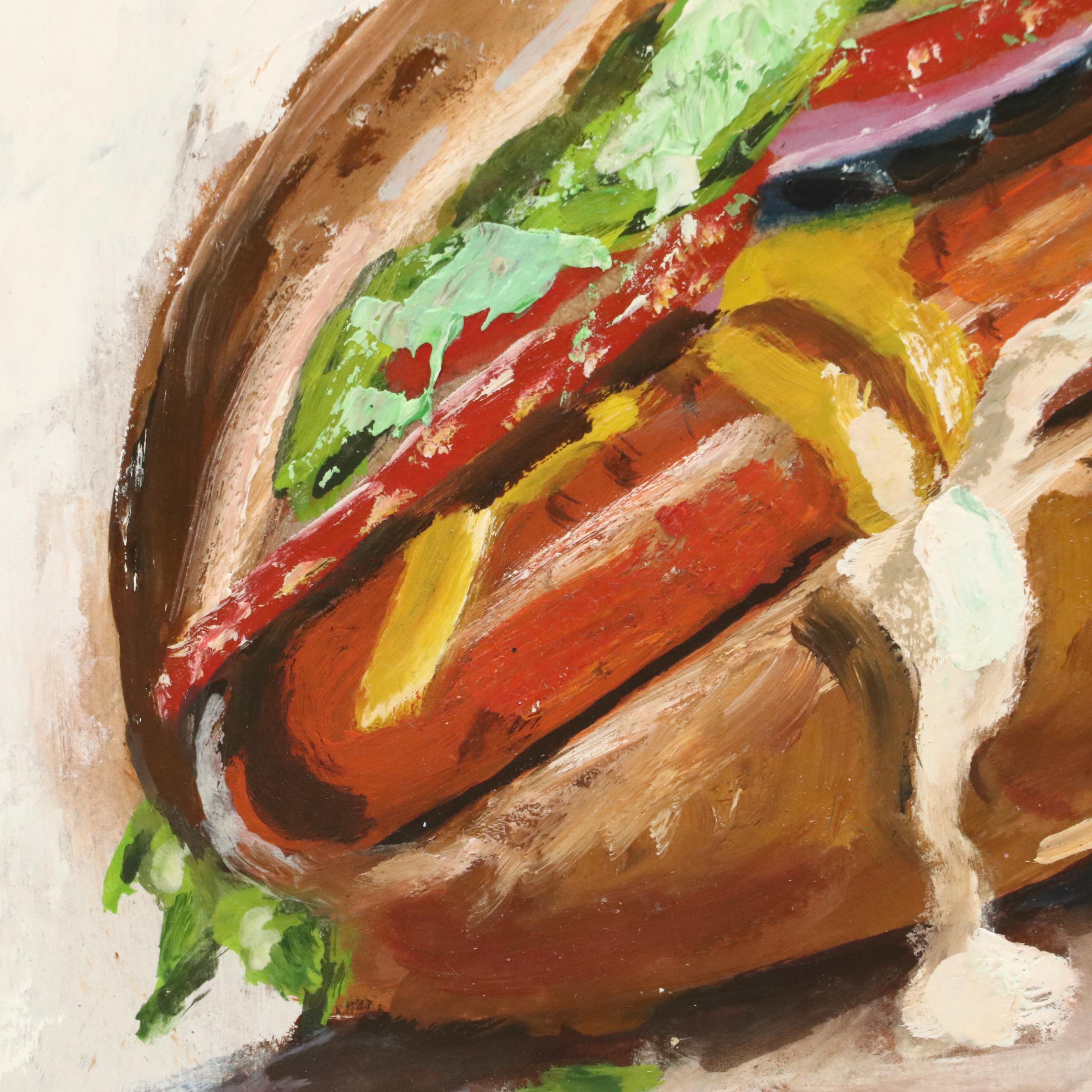 Natalie Demenko Oil Painting of Hot Dog, 21st Century