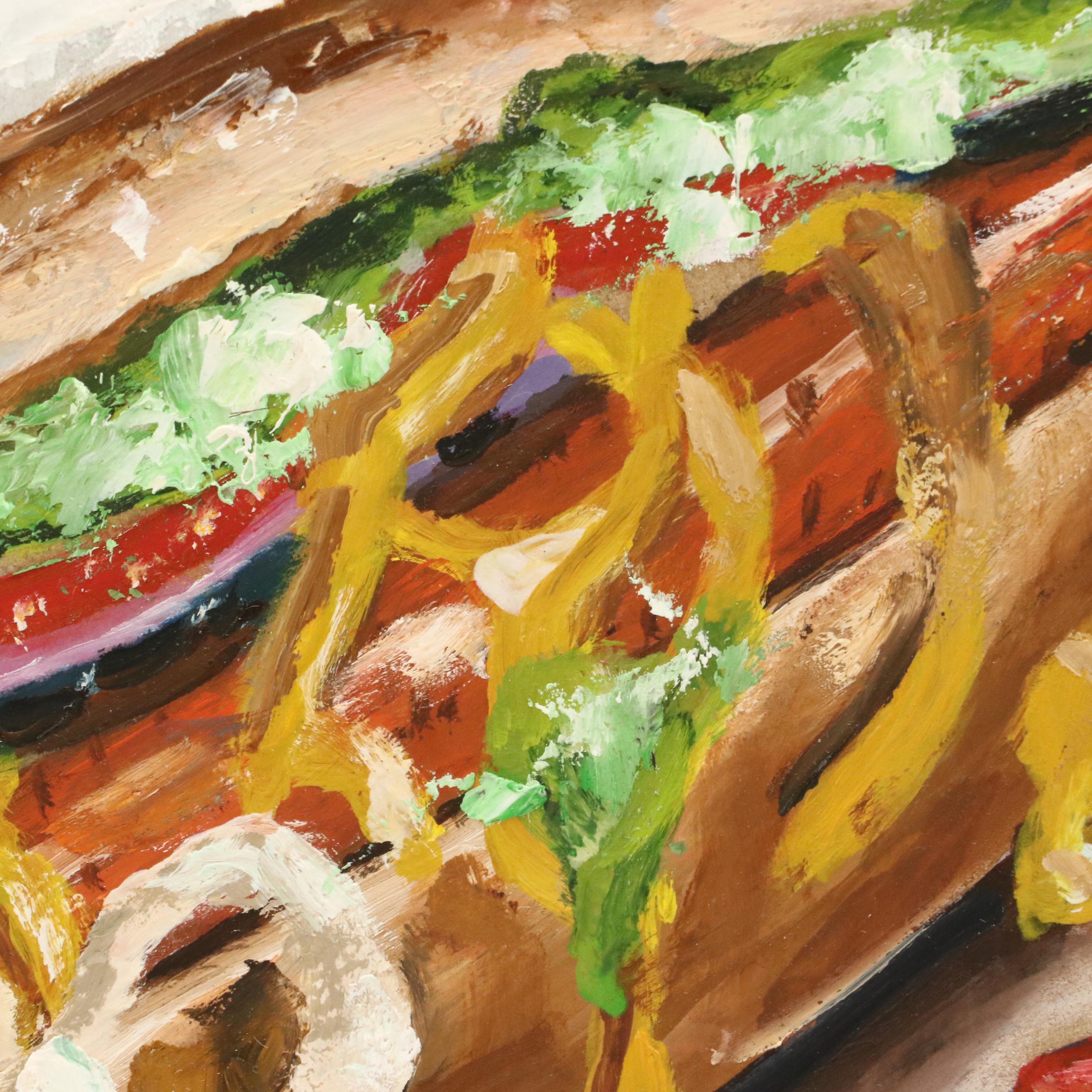 Natalie Demenko Oil Painting of Hot Dog, 21st Century