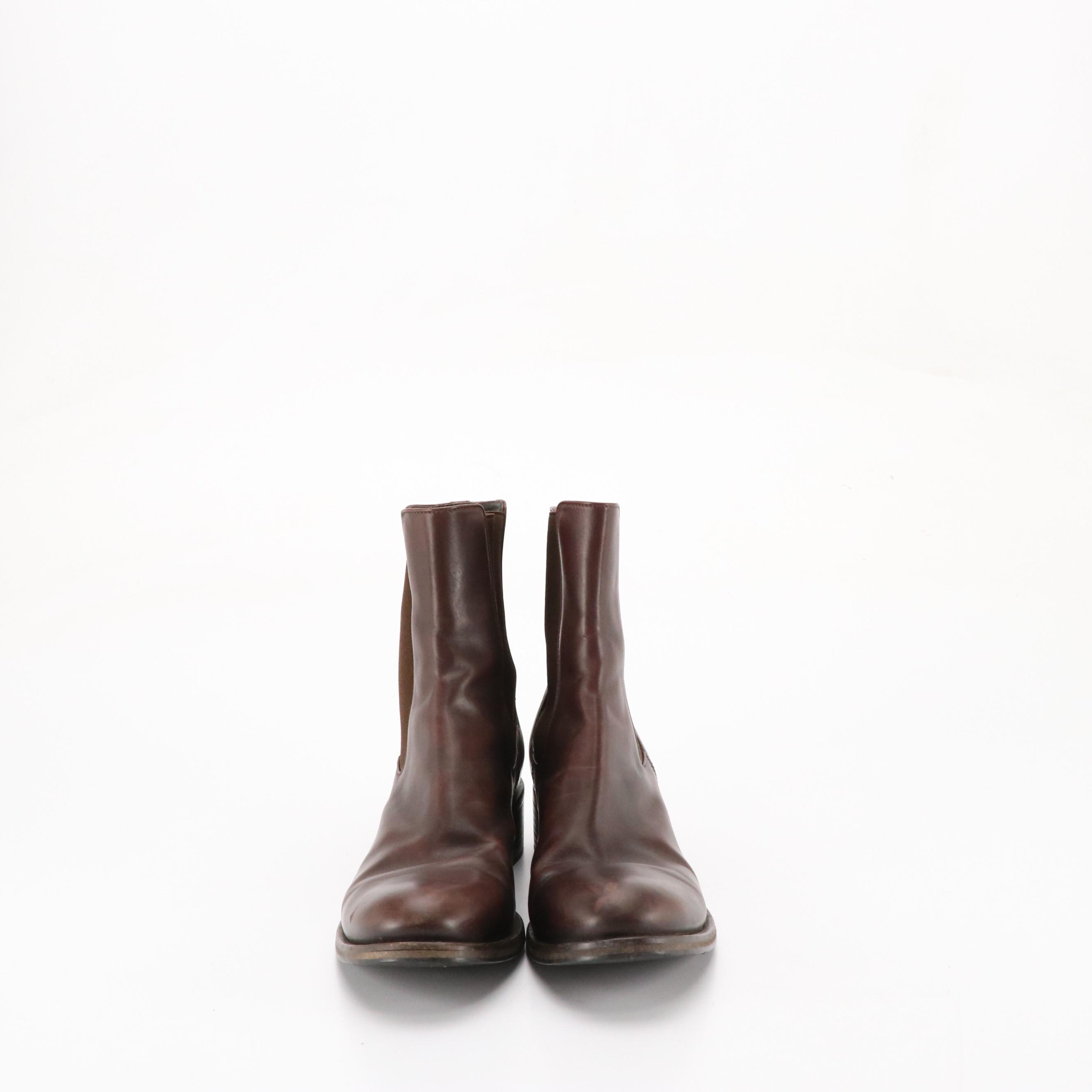 Prada Brown Leather and Textile Ankle Boots