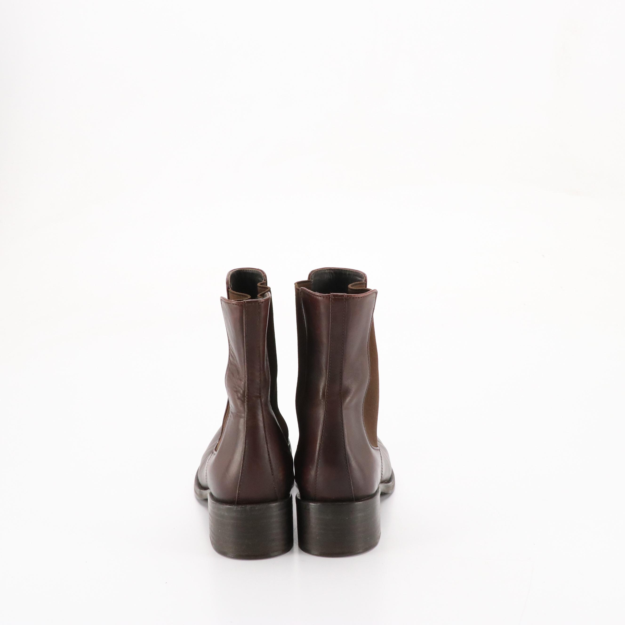 Prada Brown Leather and Textile Ankle Boots