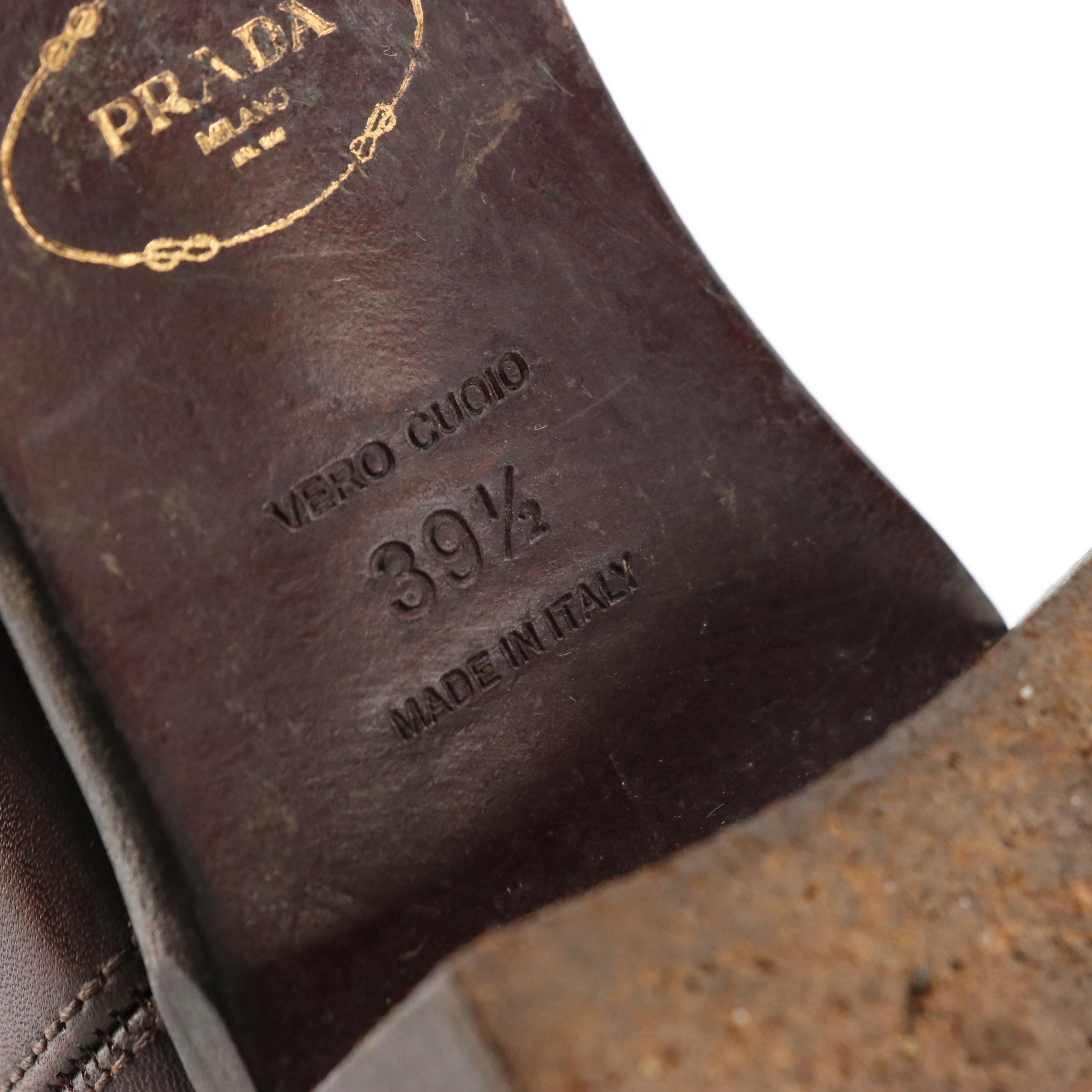 Prada Brown Leather and Textile Ankle Boots