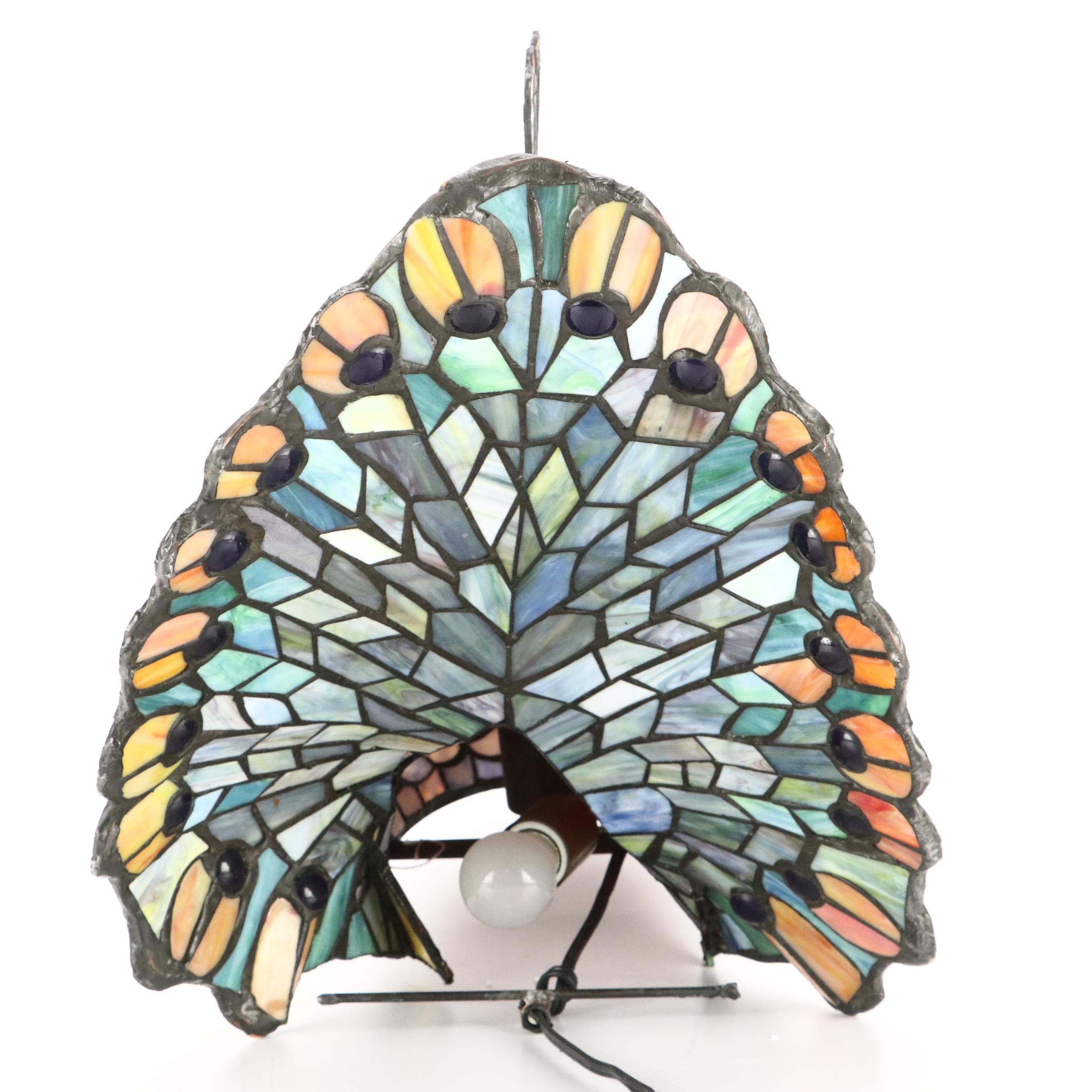 Slag Glass and Jeweled Peacock Novelty Lamp