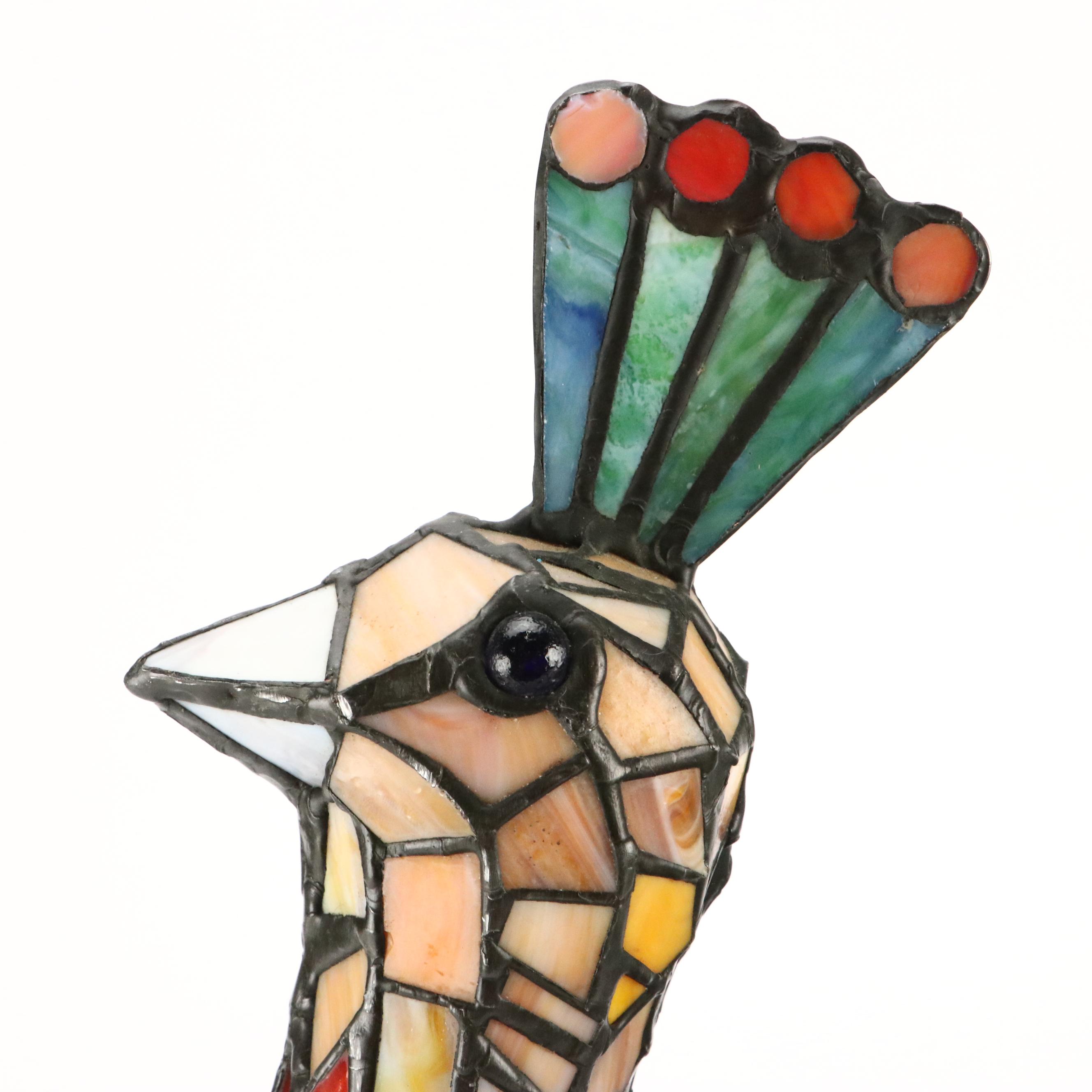 Slag Glass and Jeweled Peacock Novelty Lamp