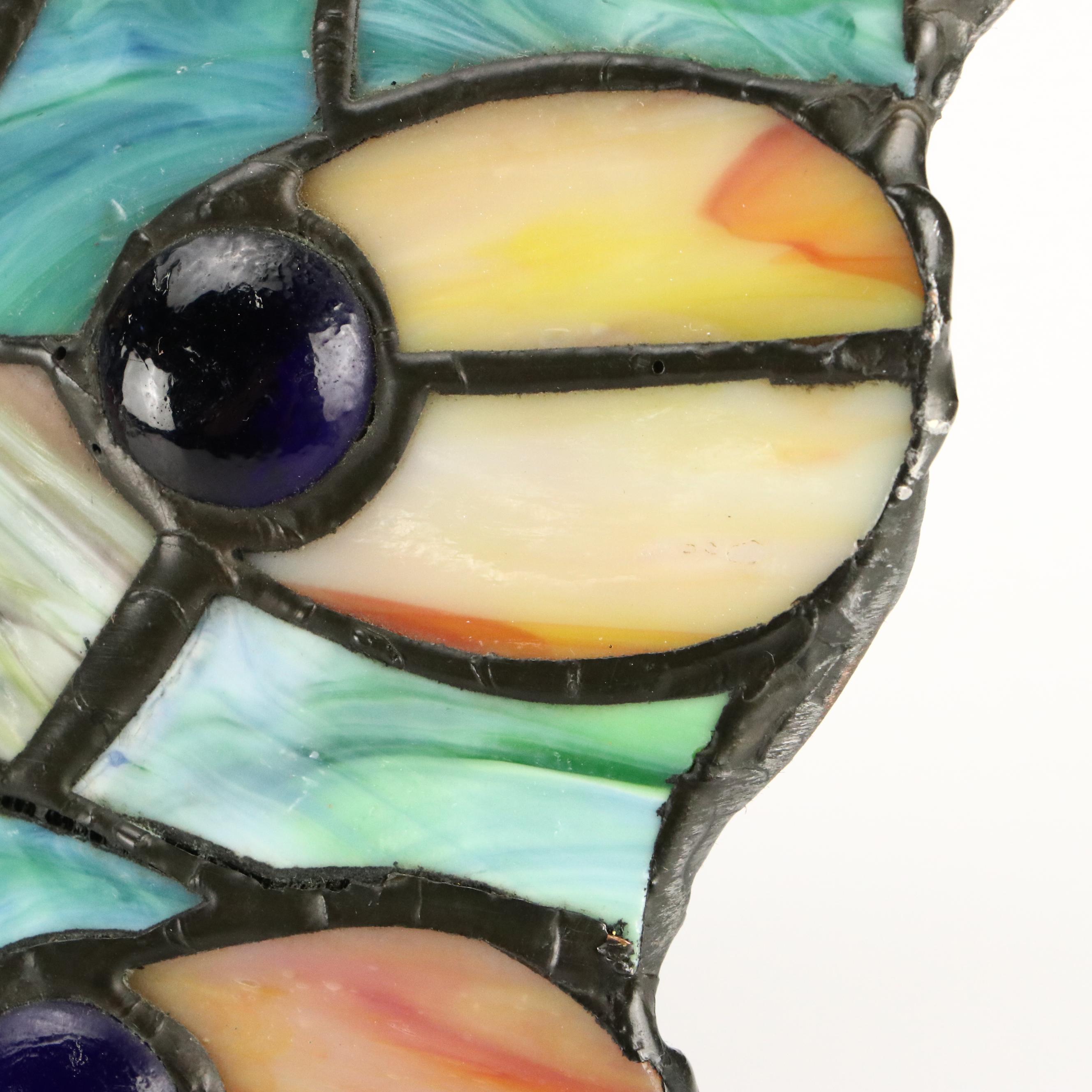 Slag Glass and Jeweled Peacock Novelty Lamp