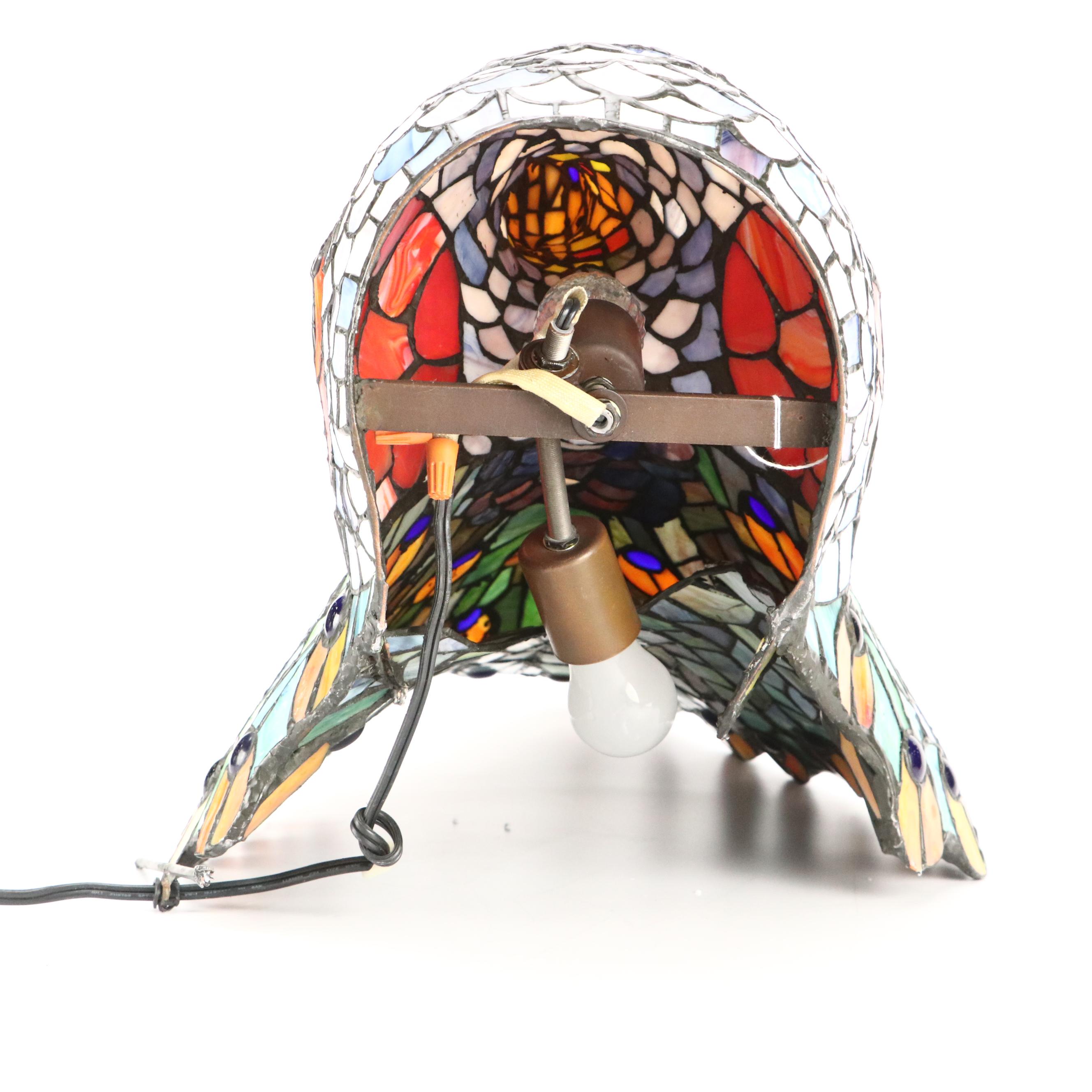 Slag Glass and Jeweled Peacock Novelty Lamp