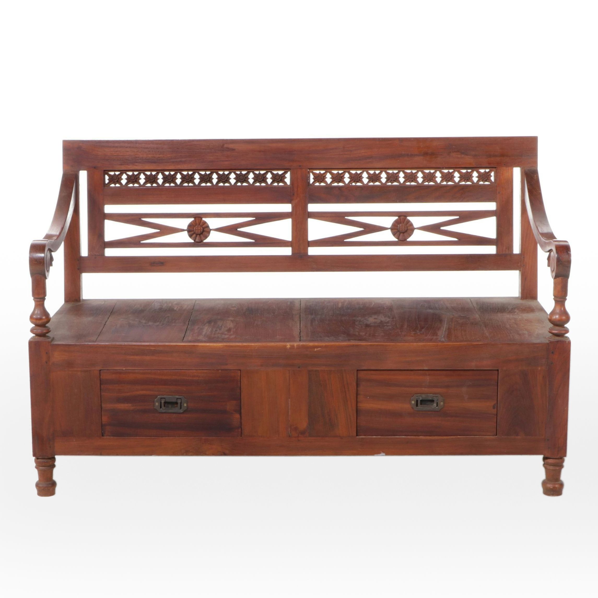 Carved Hardwood Storage Bench