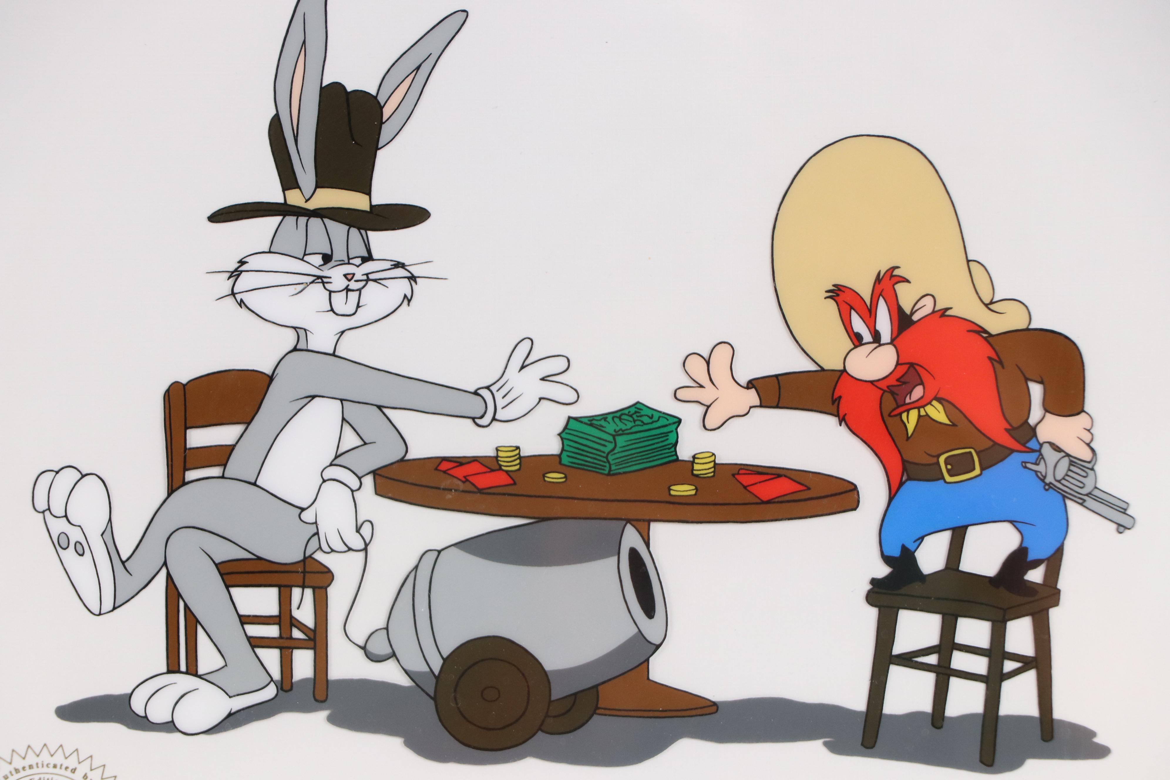 Looney Tunes Sericel of Bugs Bunny and Yosemite Sam "Loaded Hands," 1992