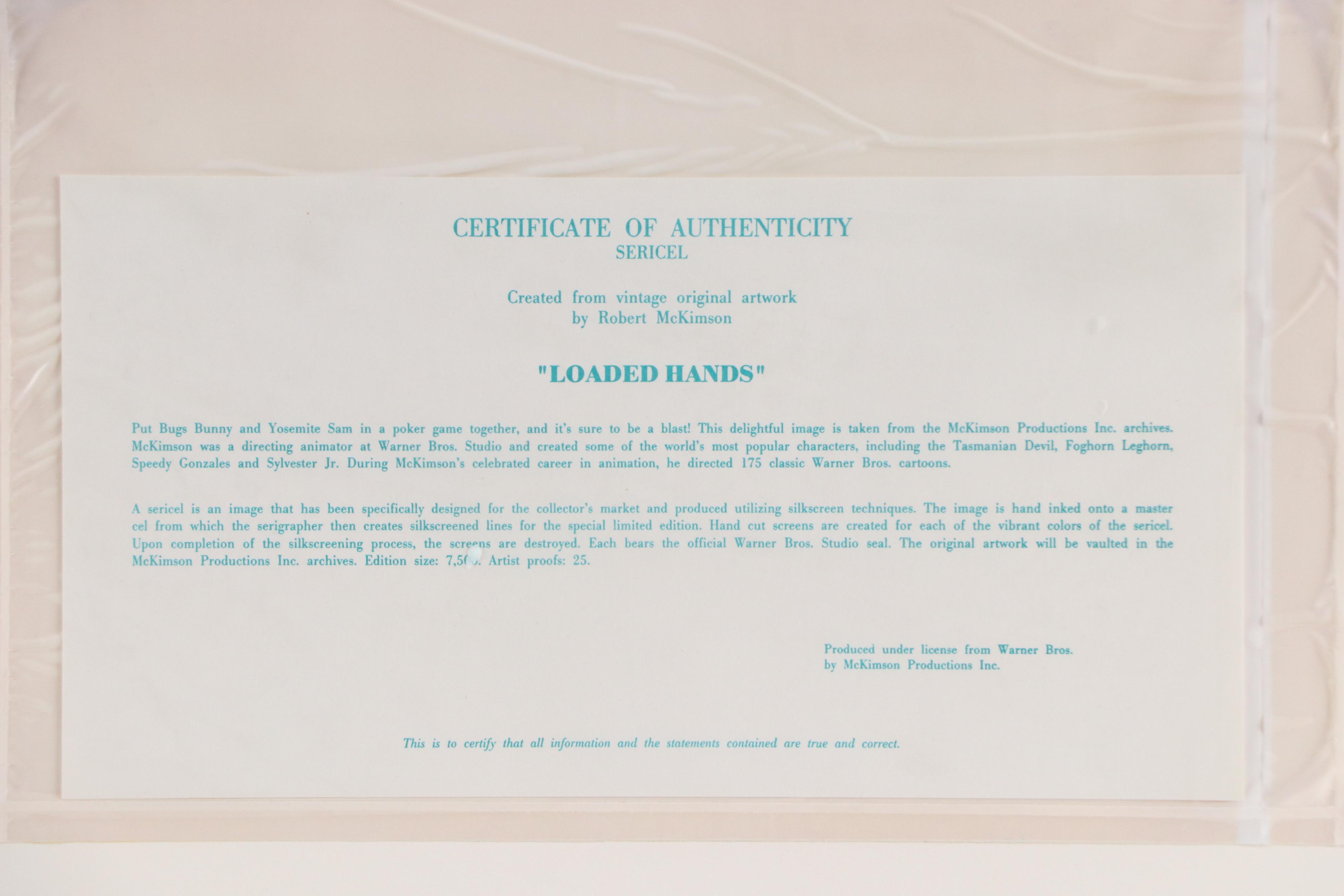 Looney Tunes Sericel of Bugs Bunny and Yosemite Sam "Loaded Hands," 1992