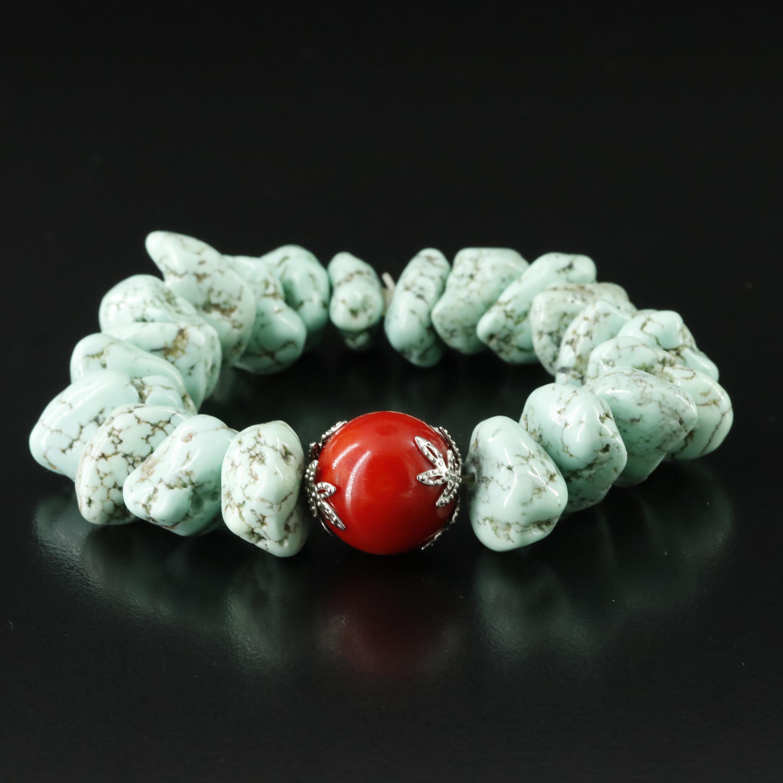 Coral Orb Magnesite Bracelet