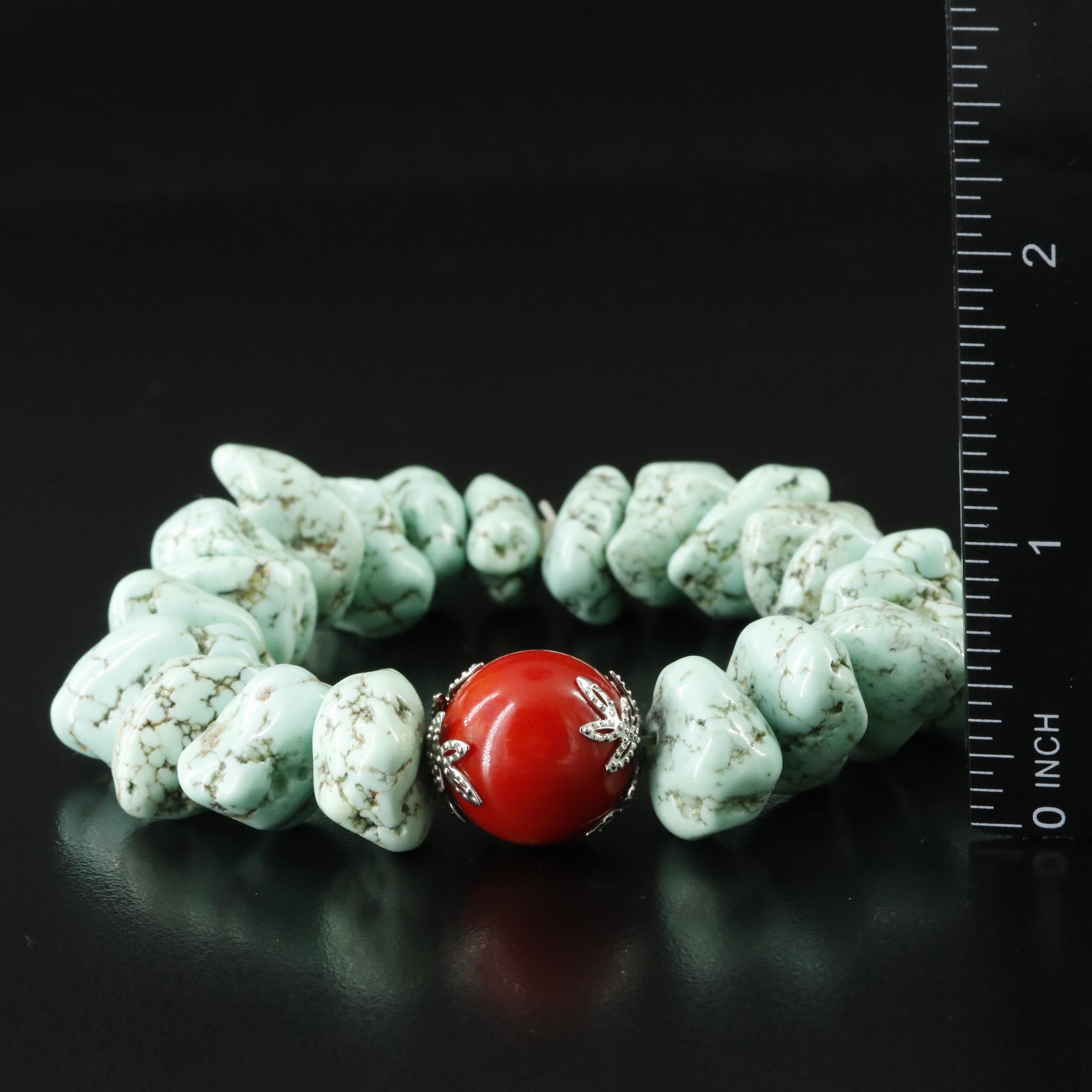 Coral Orb Magnesite Bracelet