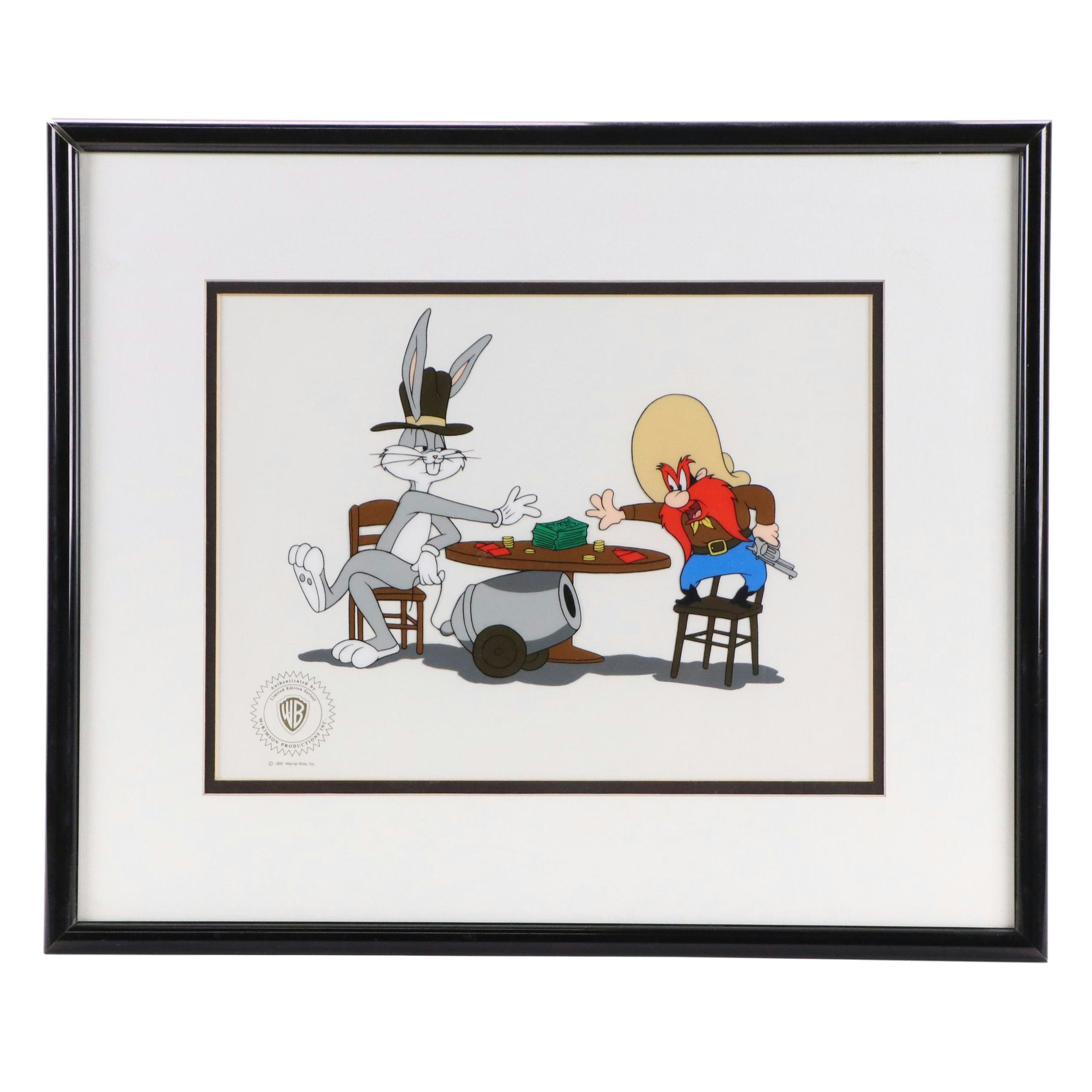 Looney Tunes Sericel of Bugs Bunny and Yosemite Sam "Loaded Hands," 1992