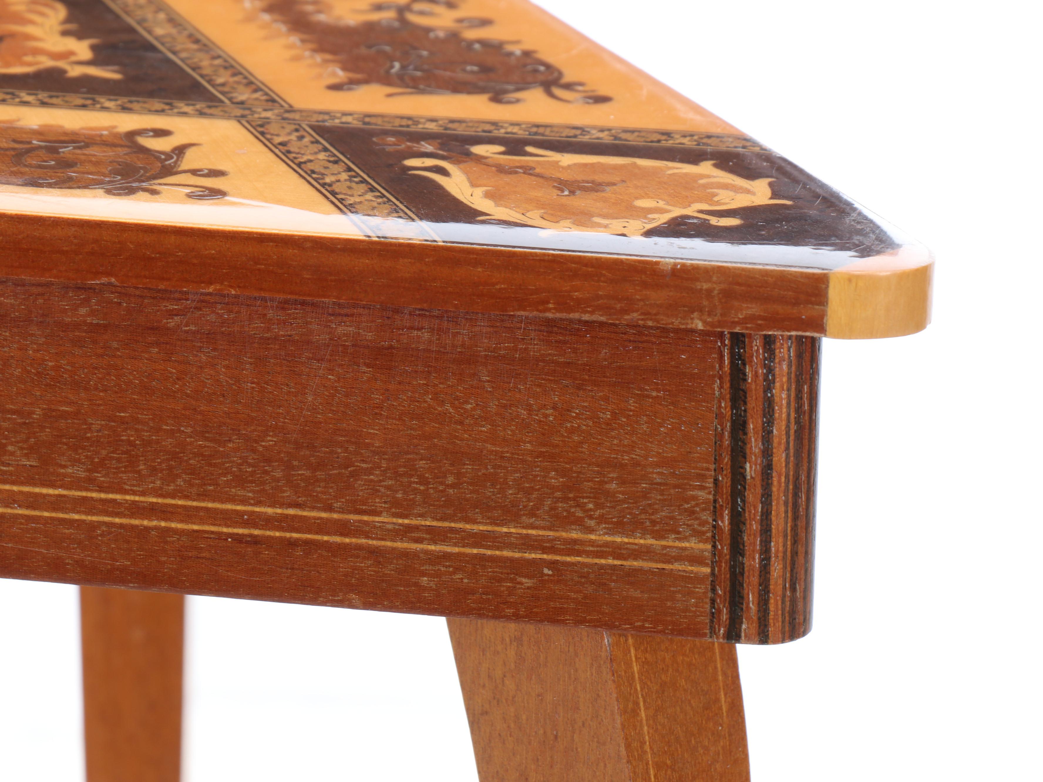 Queen Anne Marquetry Style Musical Triangular Side Table