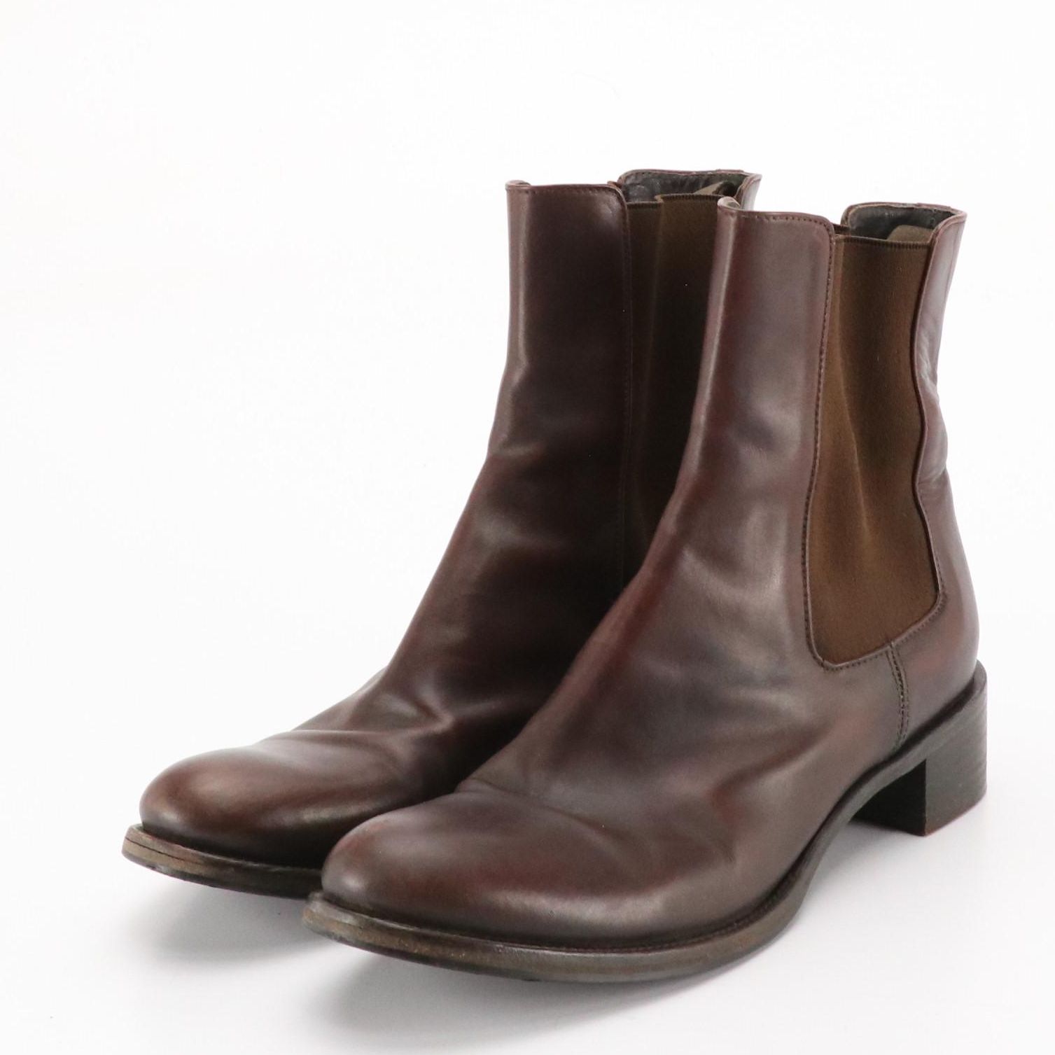 Prada Brown Leather and Textile Ankle Boots