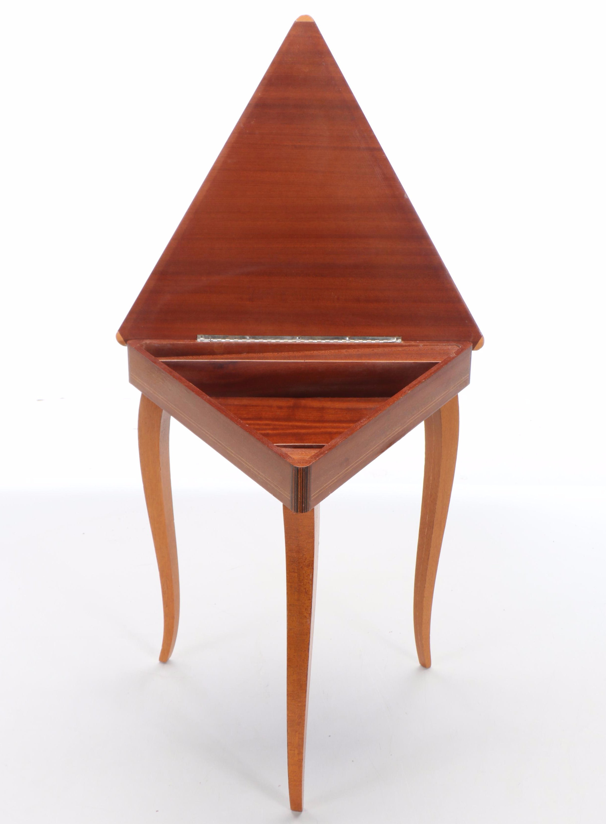 Queen Anne Marquetry Style Musical Triangular Side Table