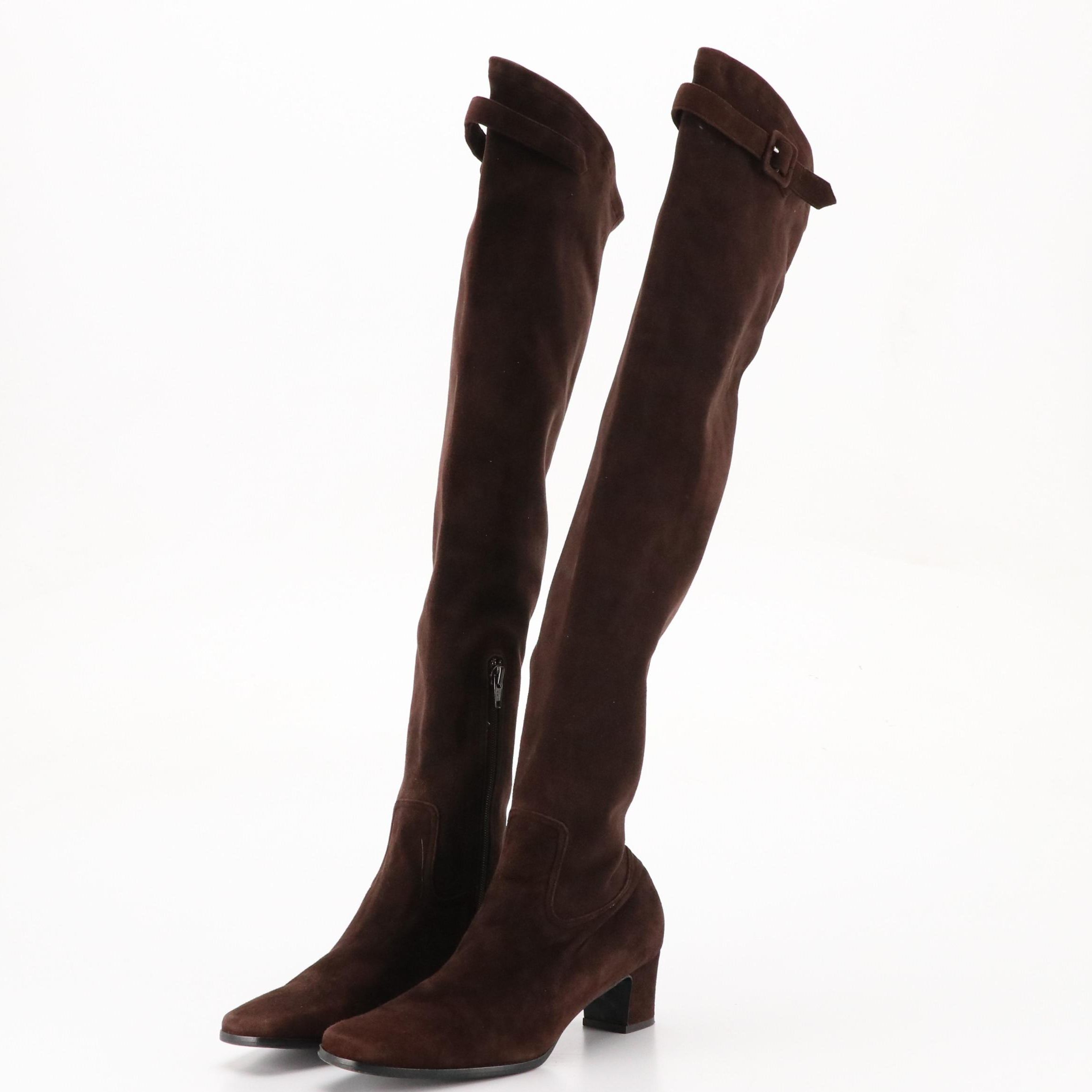 Warren Edwards Over-the-Knee Boots in Brown Stretch Suede