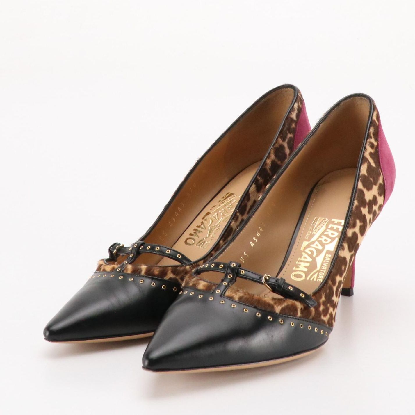 Salvatore Ferragamo Liena 70 Pumps in Leather/Suede/Dyed Calf Hair with Box