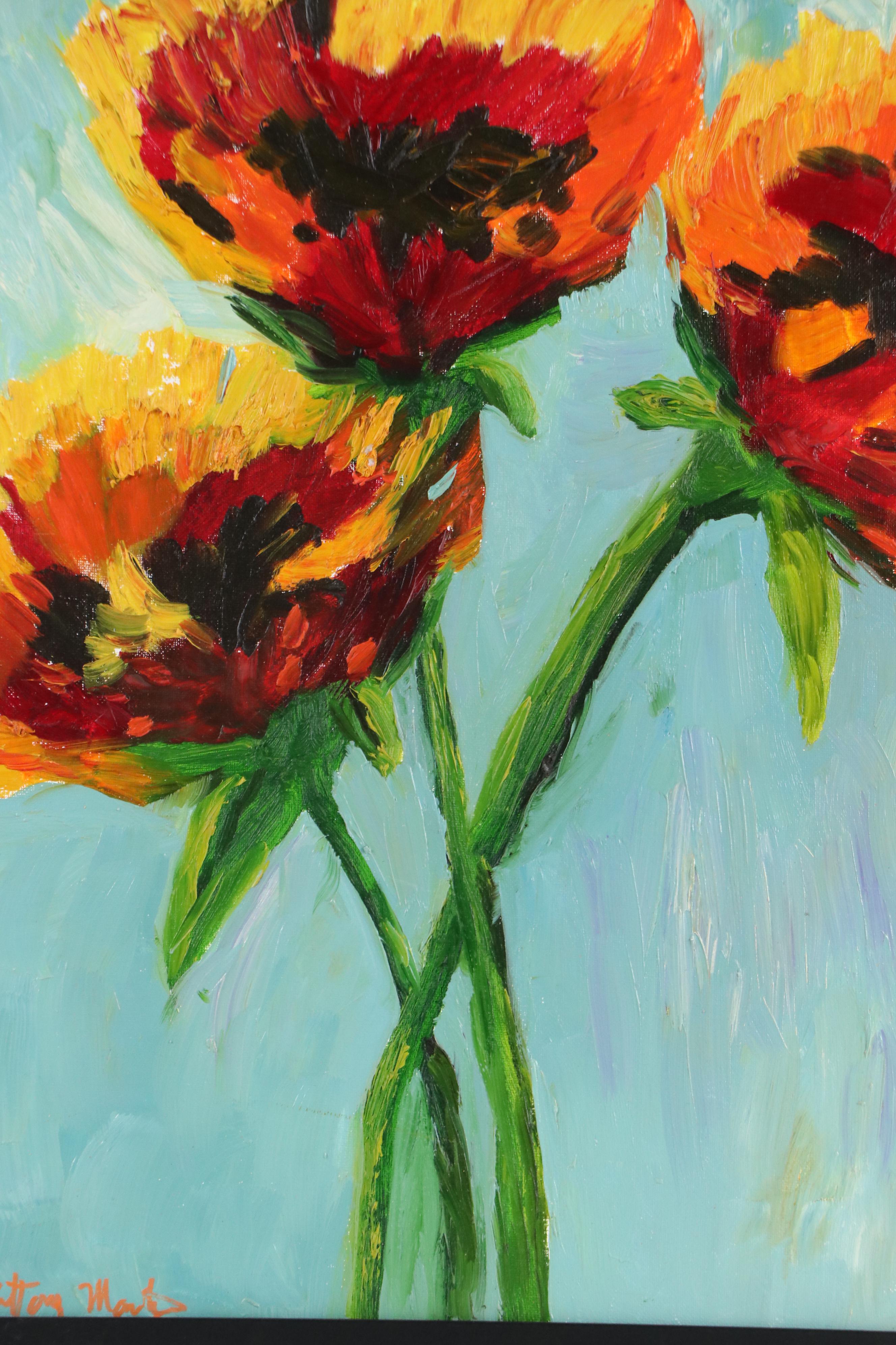 Brittony Martin Acrylic Painting "Yellow, Red, Black Poppies," 2025