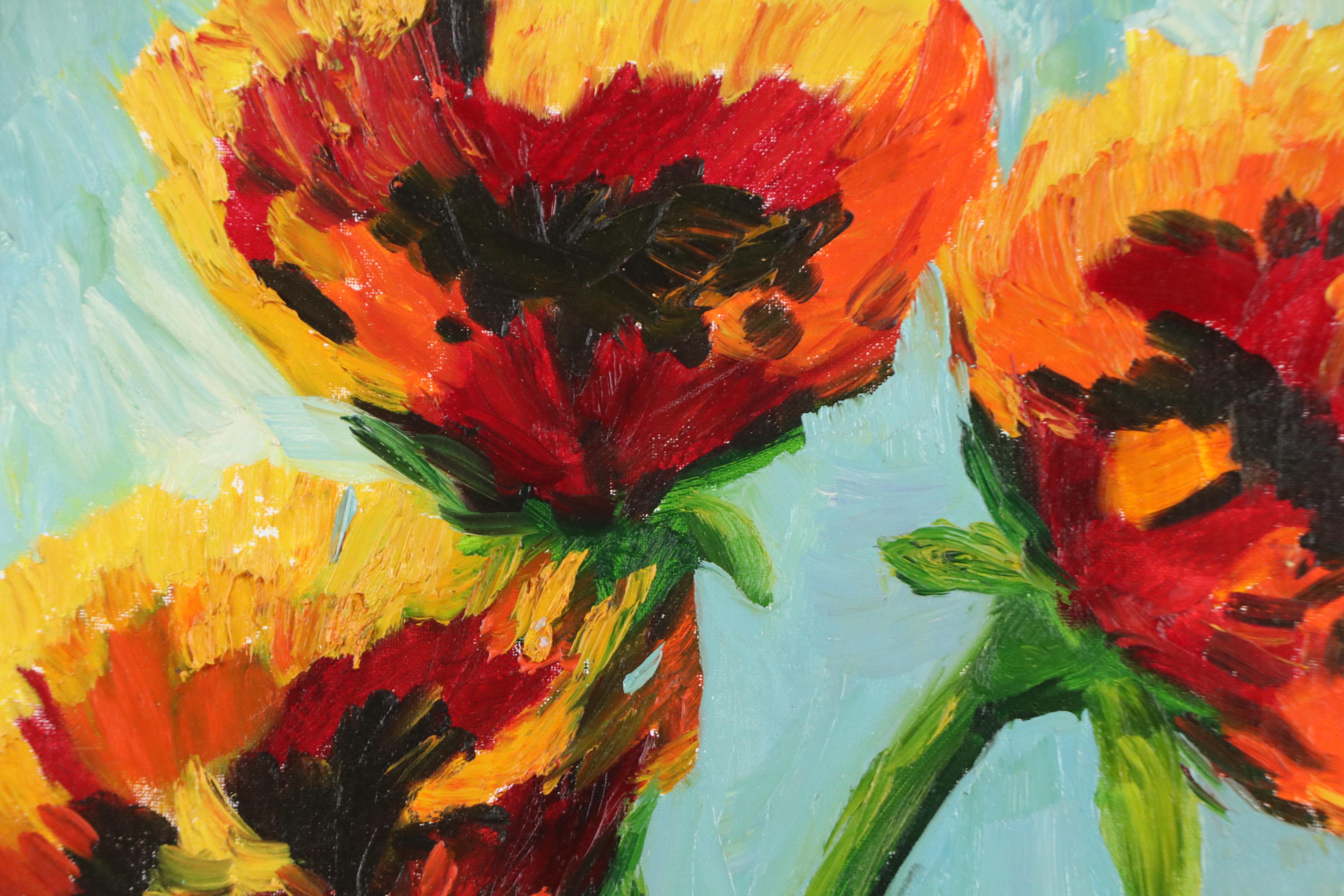 Brittony Martin Acrylic Painting "Yellow, Red, Black Poppies," 2025