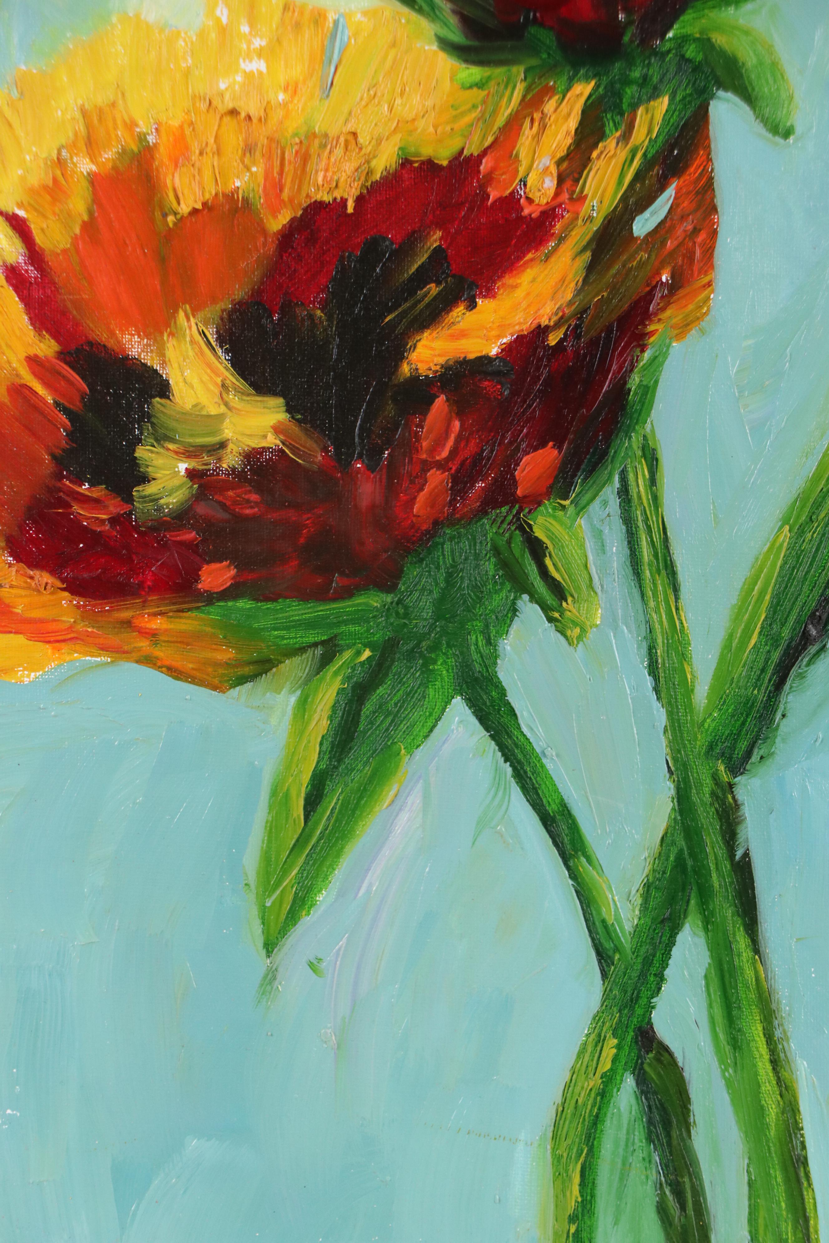 Brittony Martin Acrylic Painting "Yellow, Red, Black Poppies," 2025