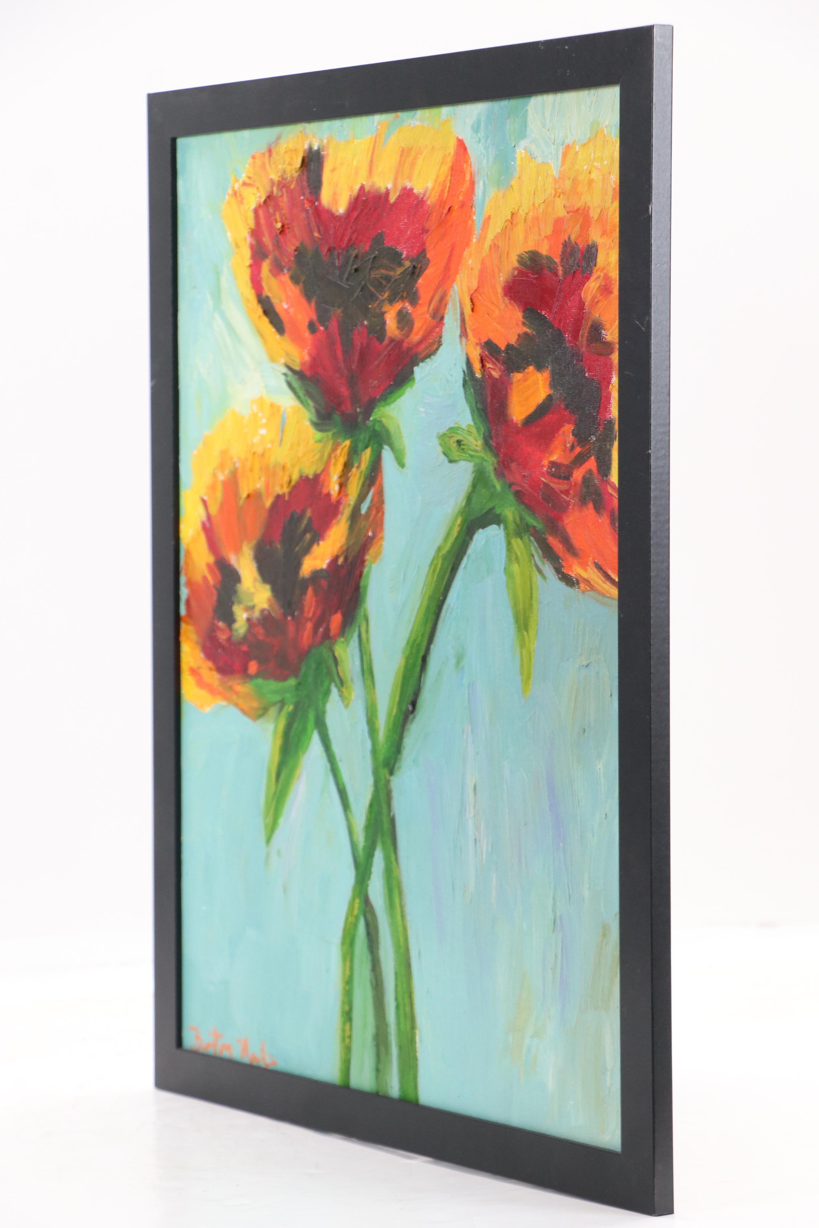 Brittony Martin Acrylic Painting "Yellow, Red, Black Poppies," 2025