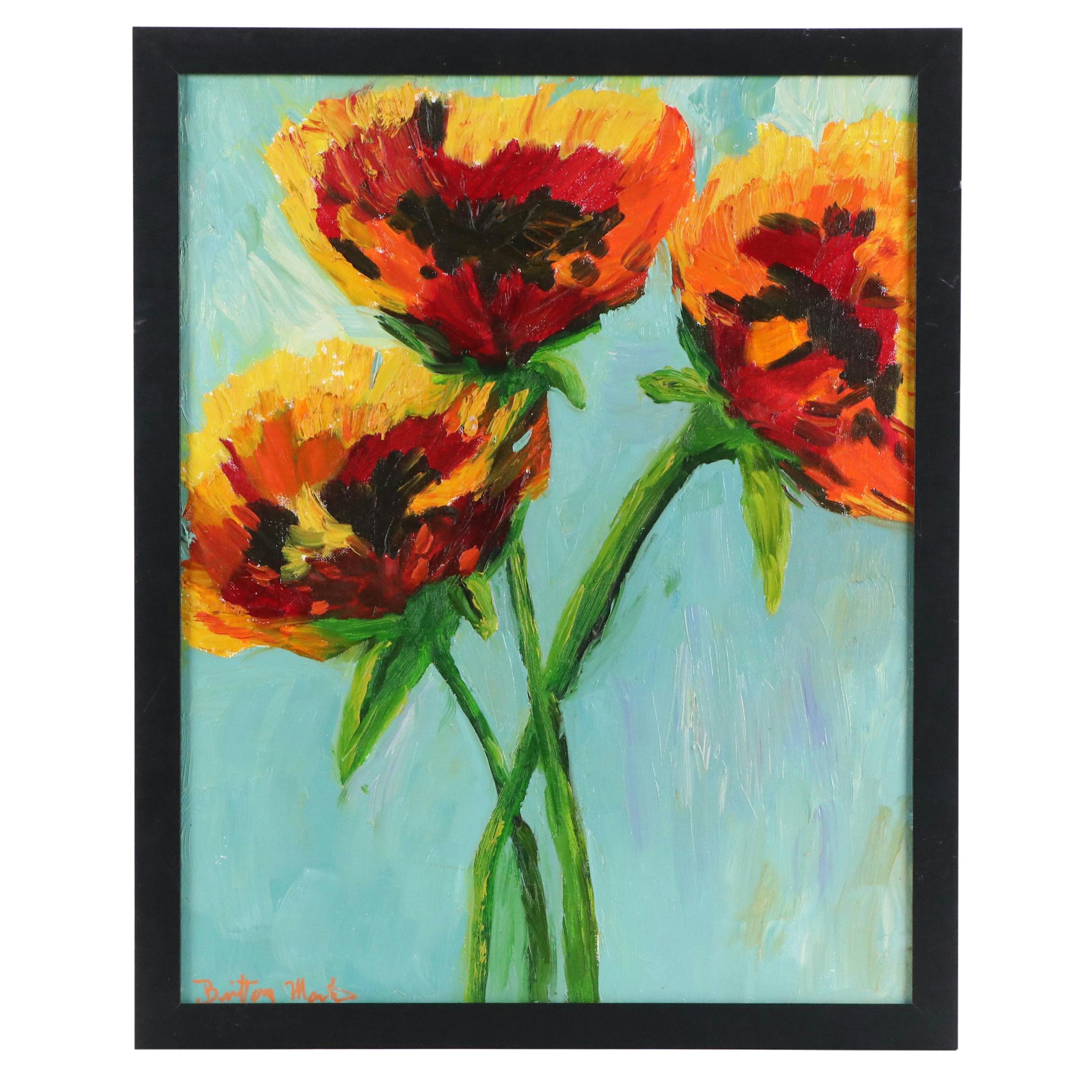 Brittony Martin Acrylic Painting "Yellow, Red, Black Poppies," 2025