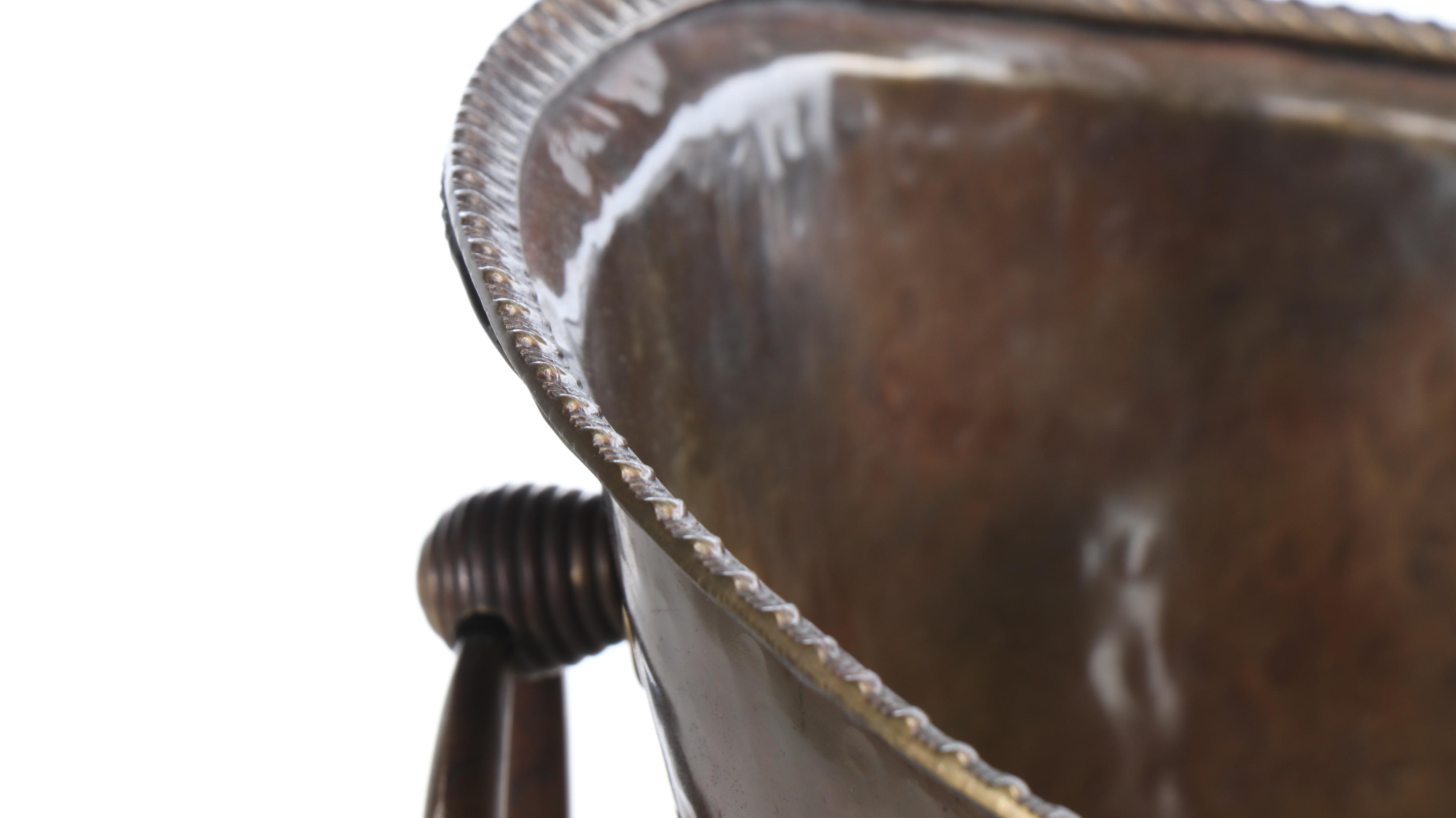 Decorative Crafts Footed Metal Planter with Handled Repoussé Metal Planter